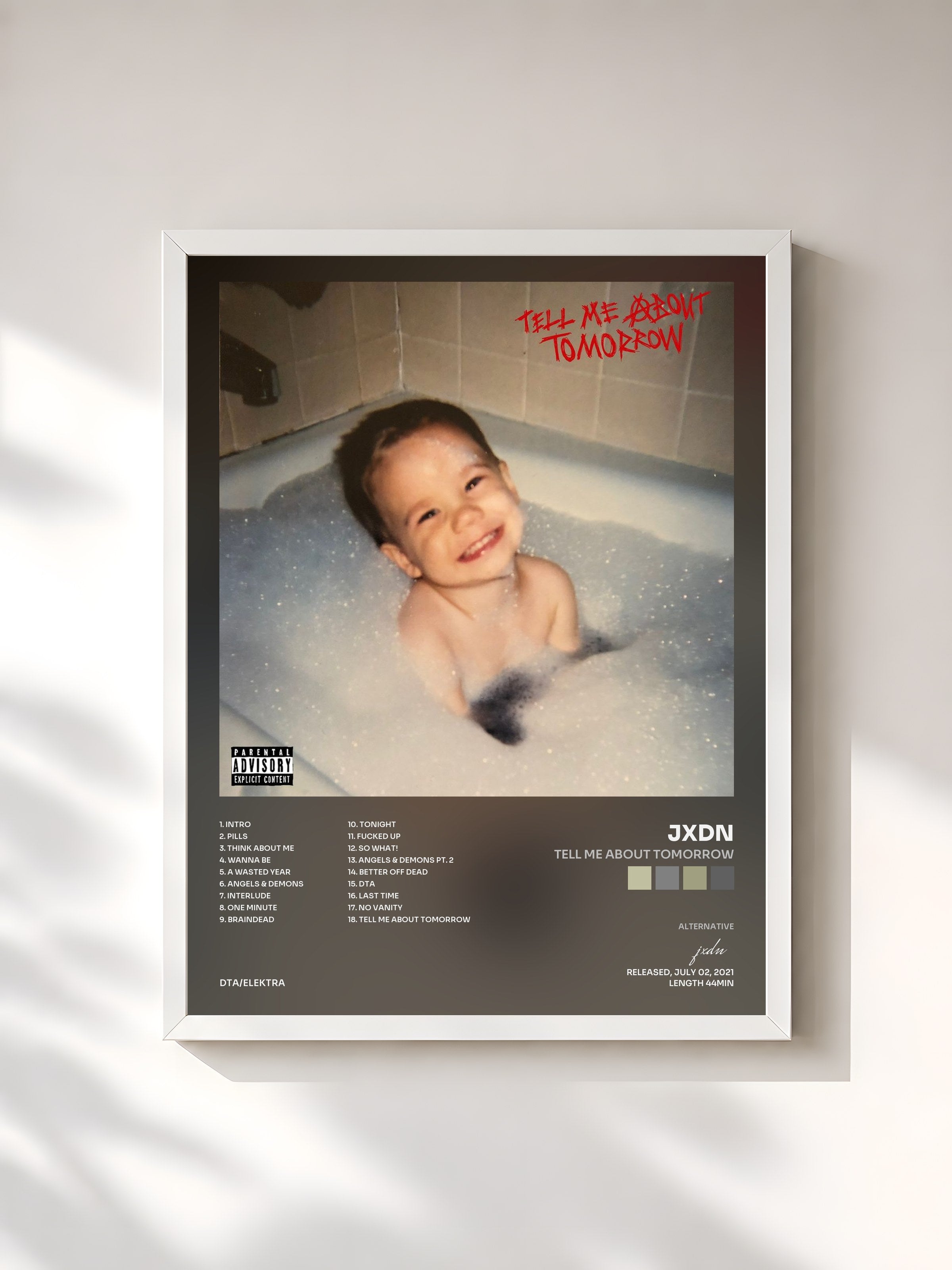 #blanc Tableau de l'album Tell Me About Tomorrow de jxdn, cadre blanc, imprimé et encadré en France