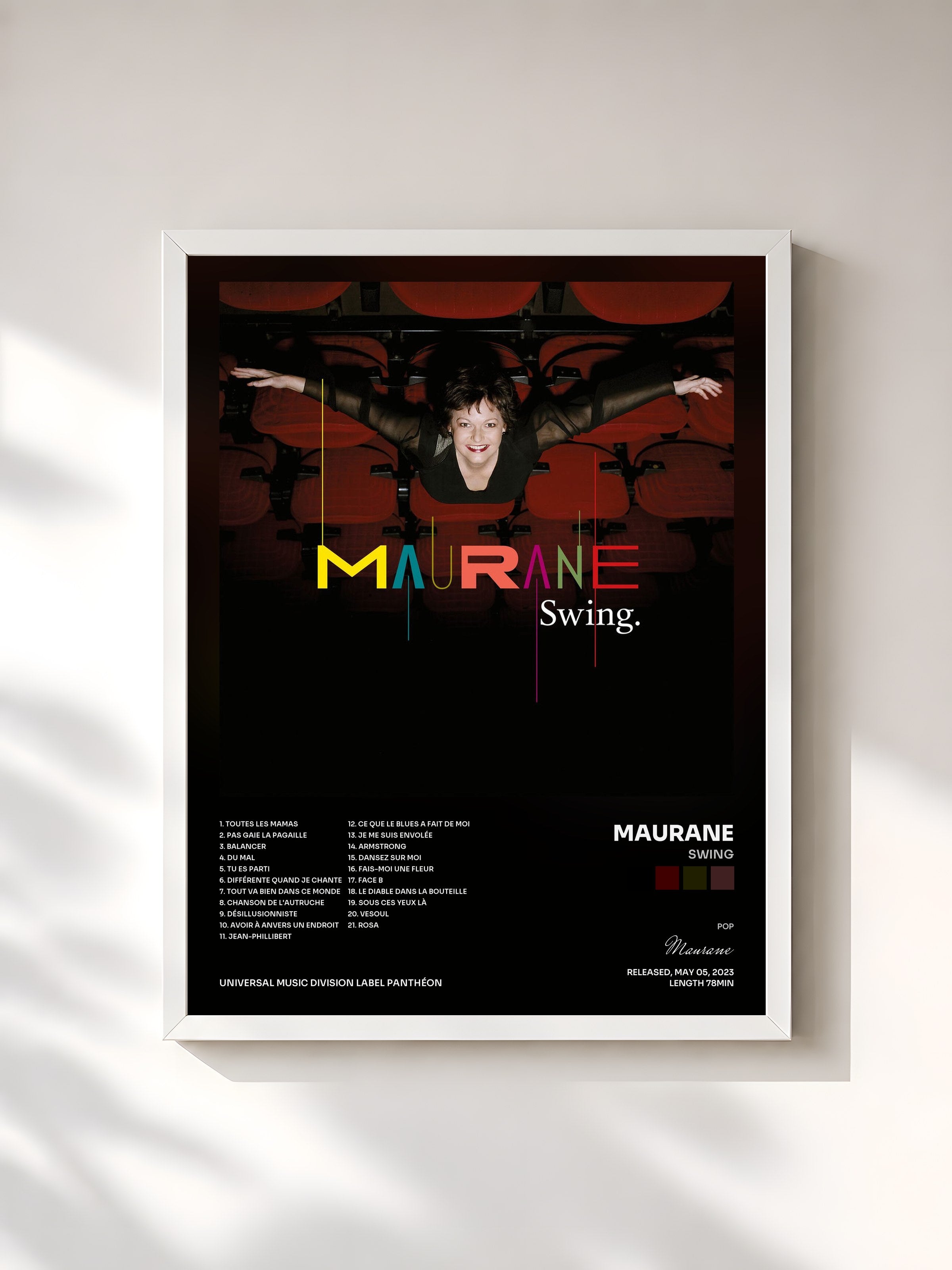 #blanc Tableau de l'album Swing de Maurane, cadre blanc, imprimé et encadré en France