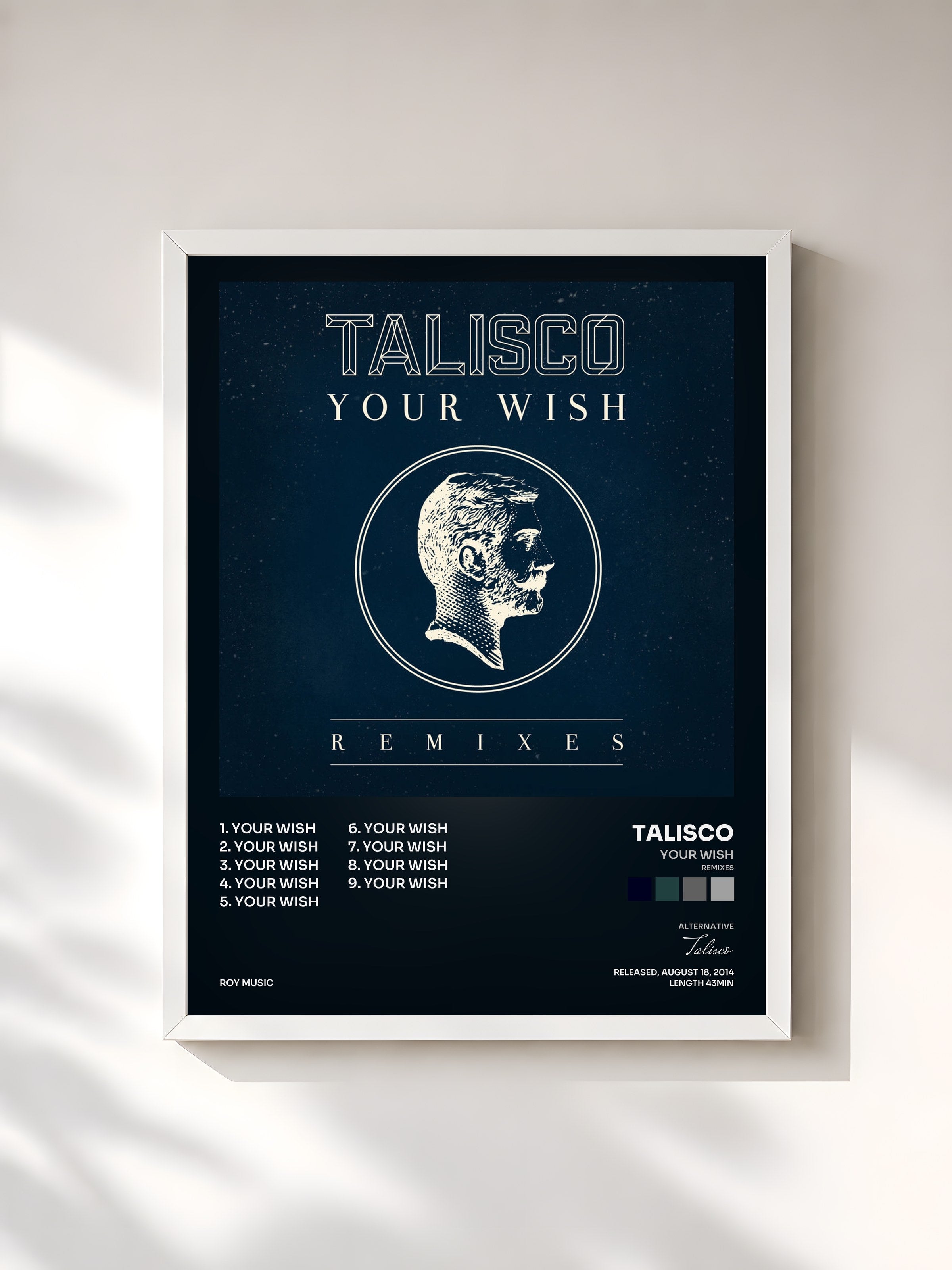 #blanc Tableau de l'album Your Wish (Remixes) de Talisco, cadre blanc, imprimé et encadré en France
