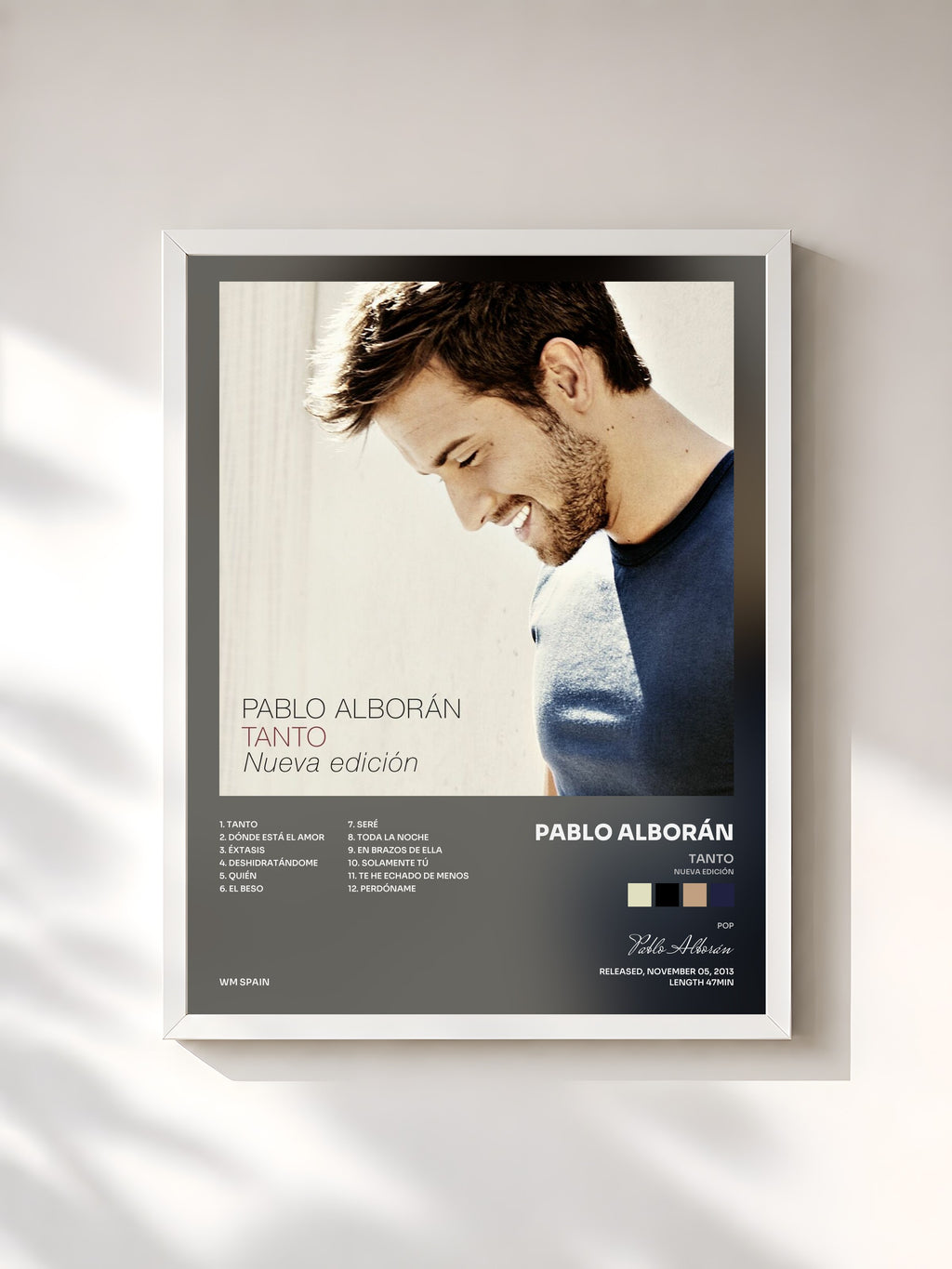#blanc Tableau de l'album Tanto (Nueva edición) de Pablo Alborán, cadre blanc, imprimé et encadré en France