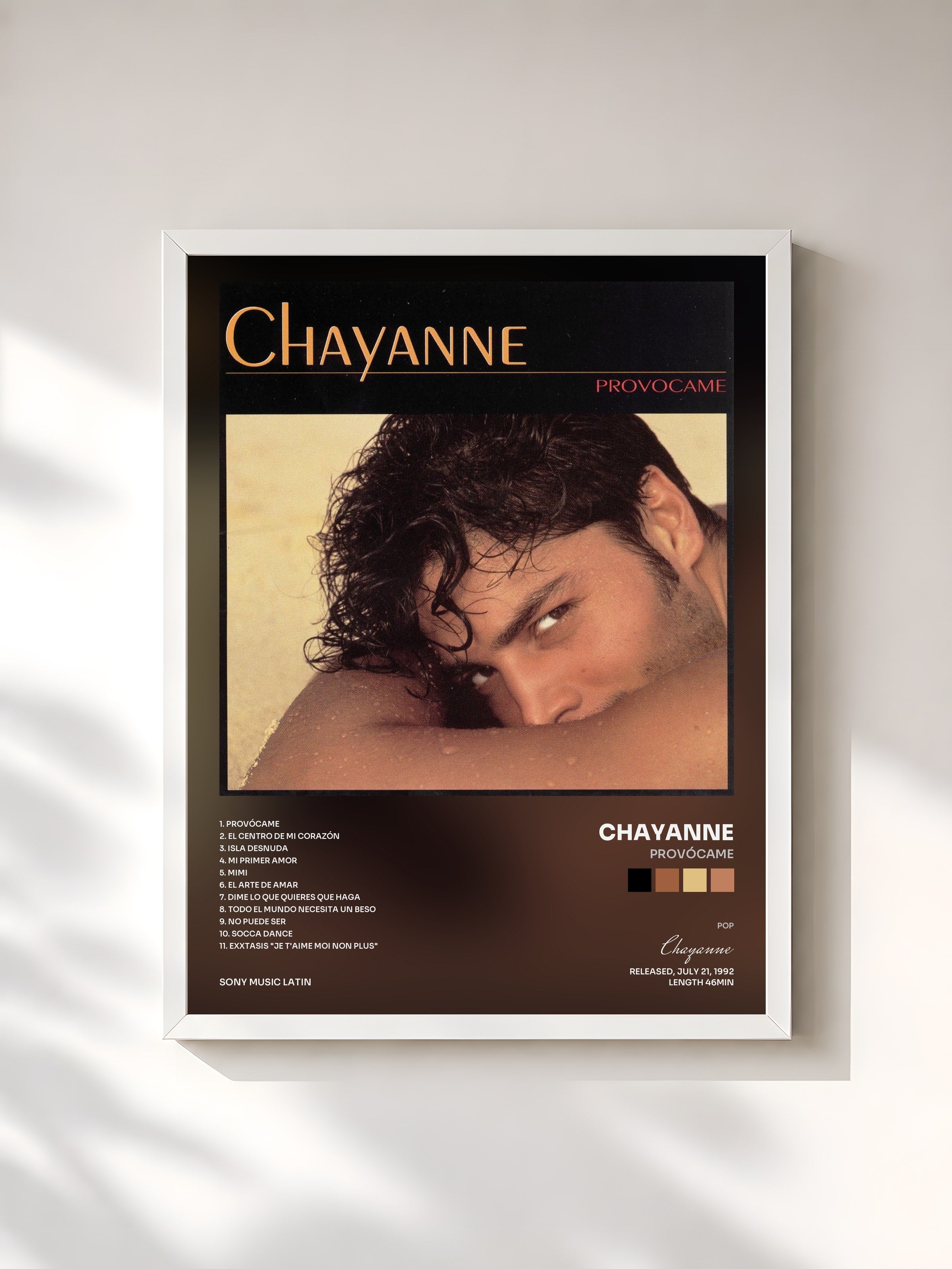 #blanc Tableau de l'album Provócame de Chayanne, cadre blanc, imprimé et encadré en France
