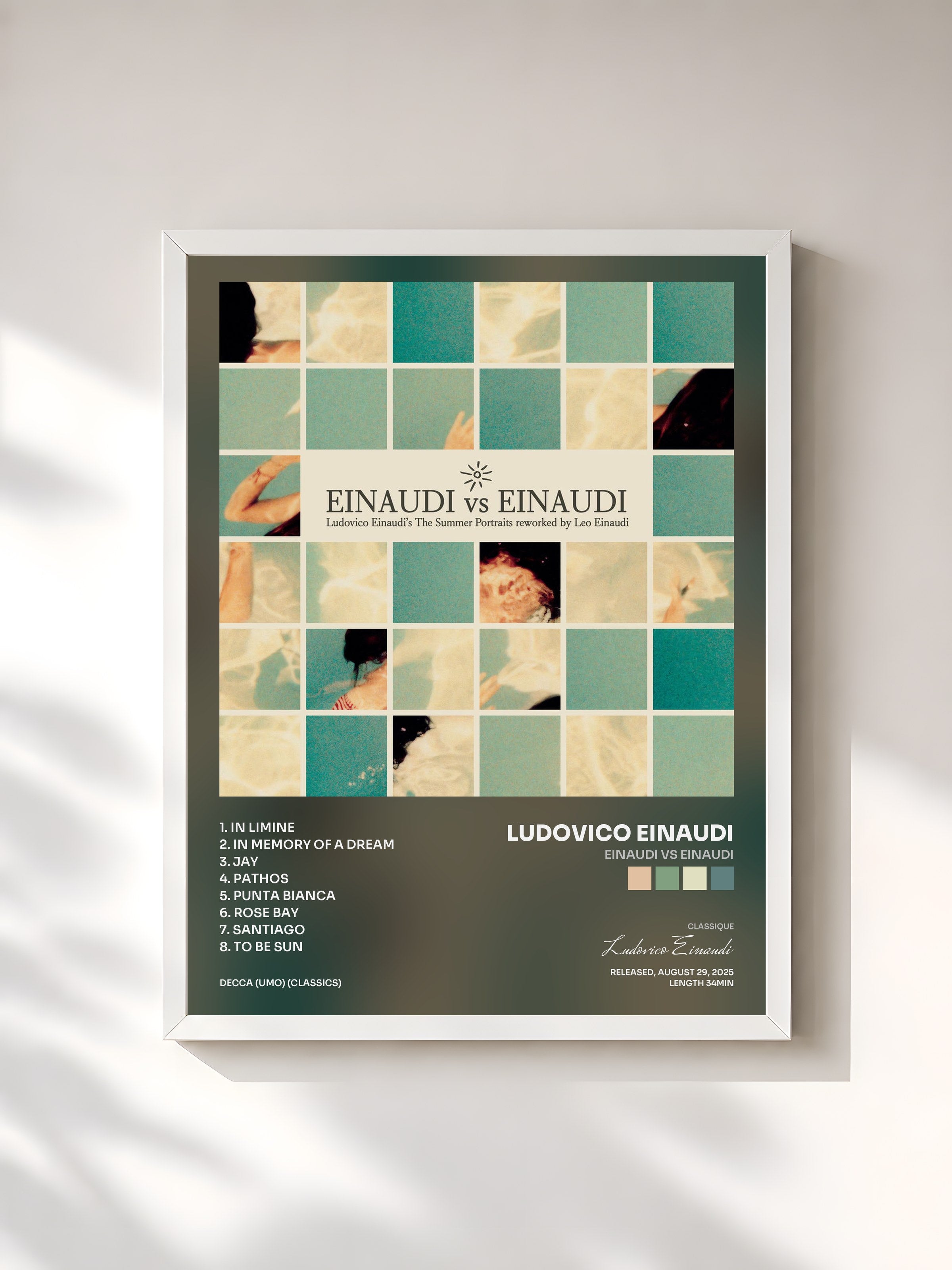 #blanc Tableau de l'album Einaudi Vs Einaudi de Ludovico Einaudi, cadre blanc, imprimé et encadré en France