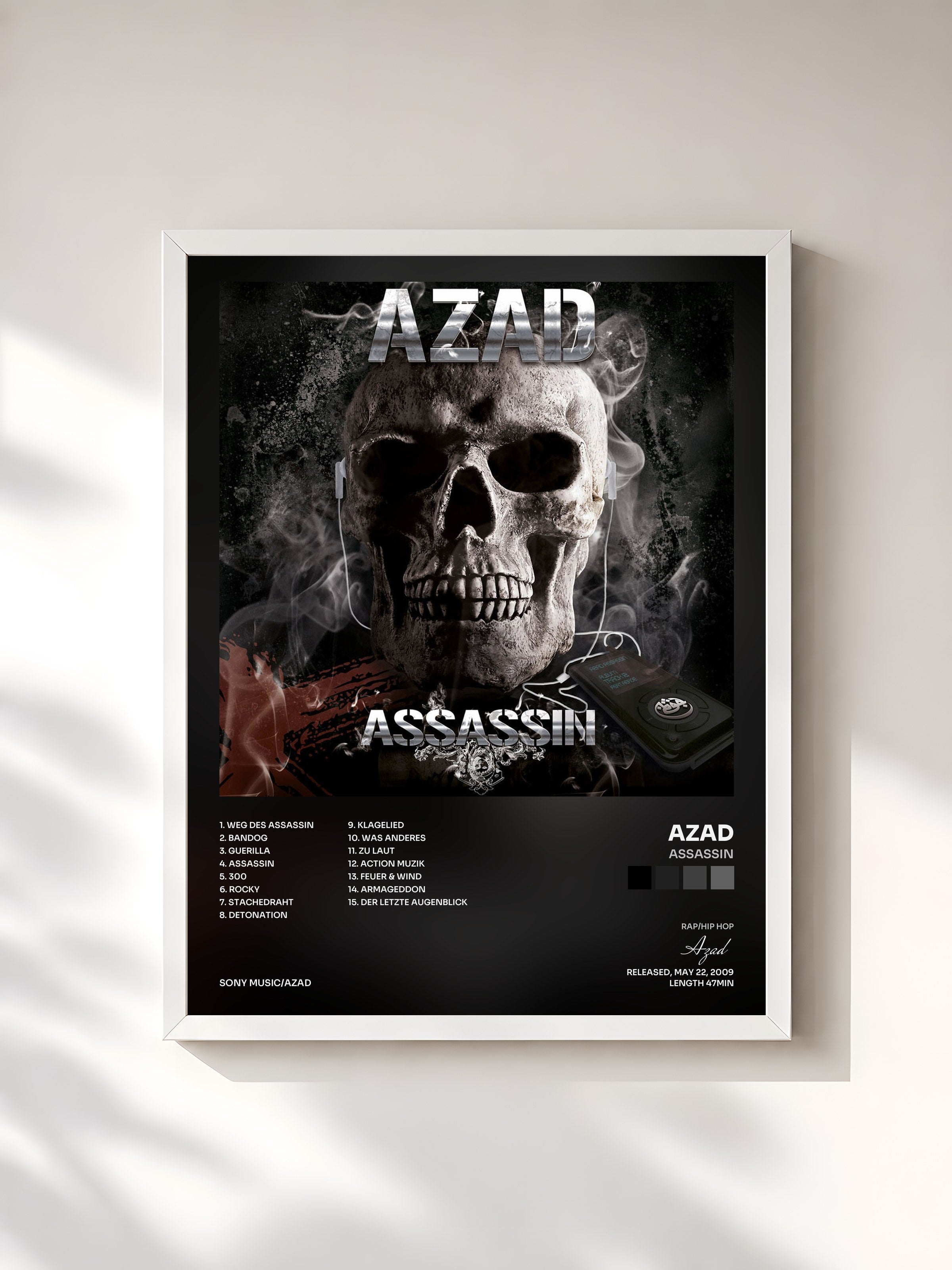 #blanc Tableau de l'album Assassin de Azad, cadre blanc, imprimé et encadré en France