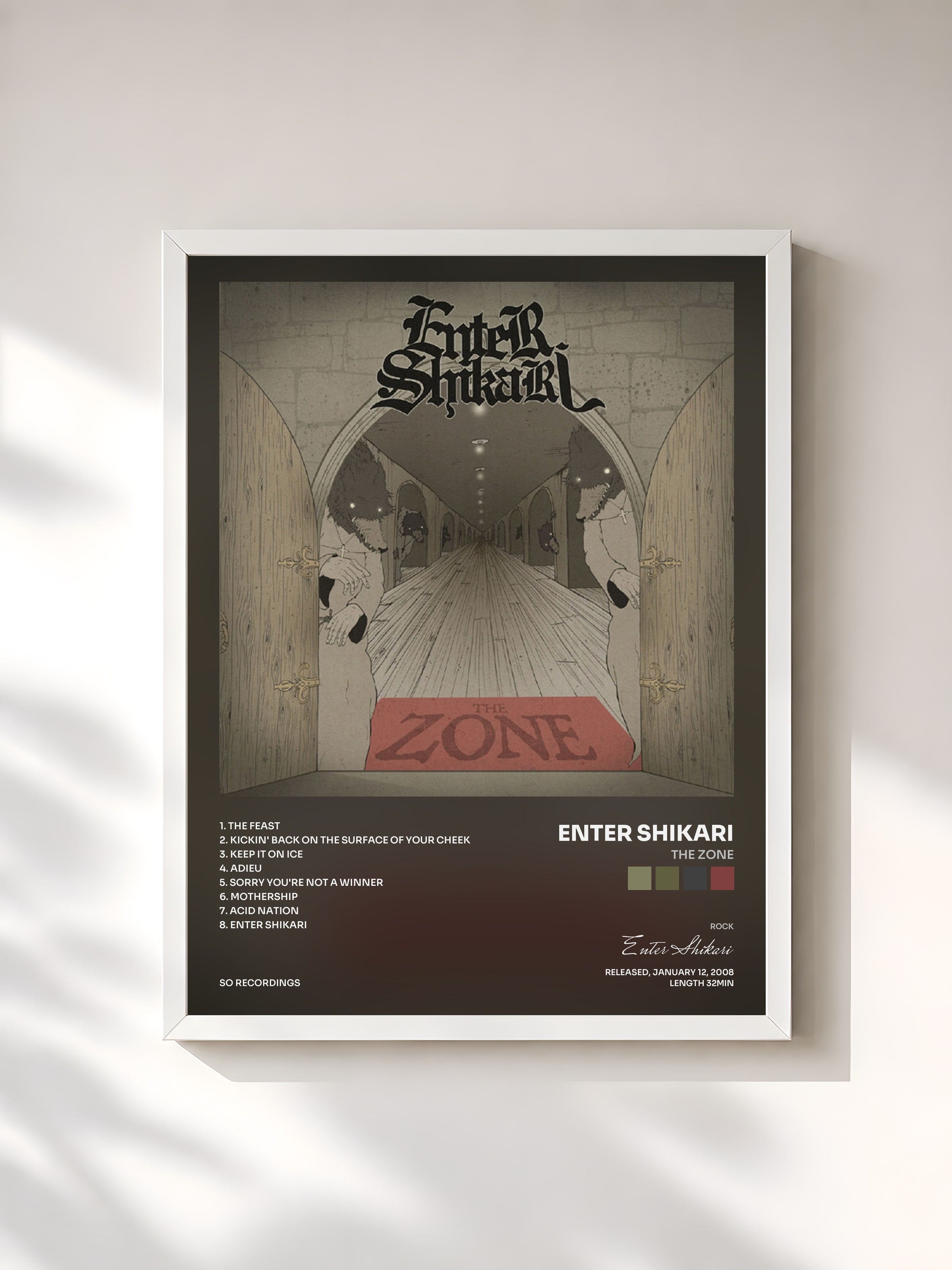 #blanc Tableau de l'album The Zone de Enter Shikari, cadre blanc, imprimé et encadré en France
