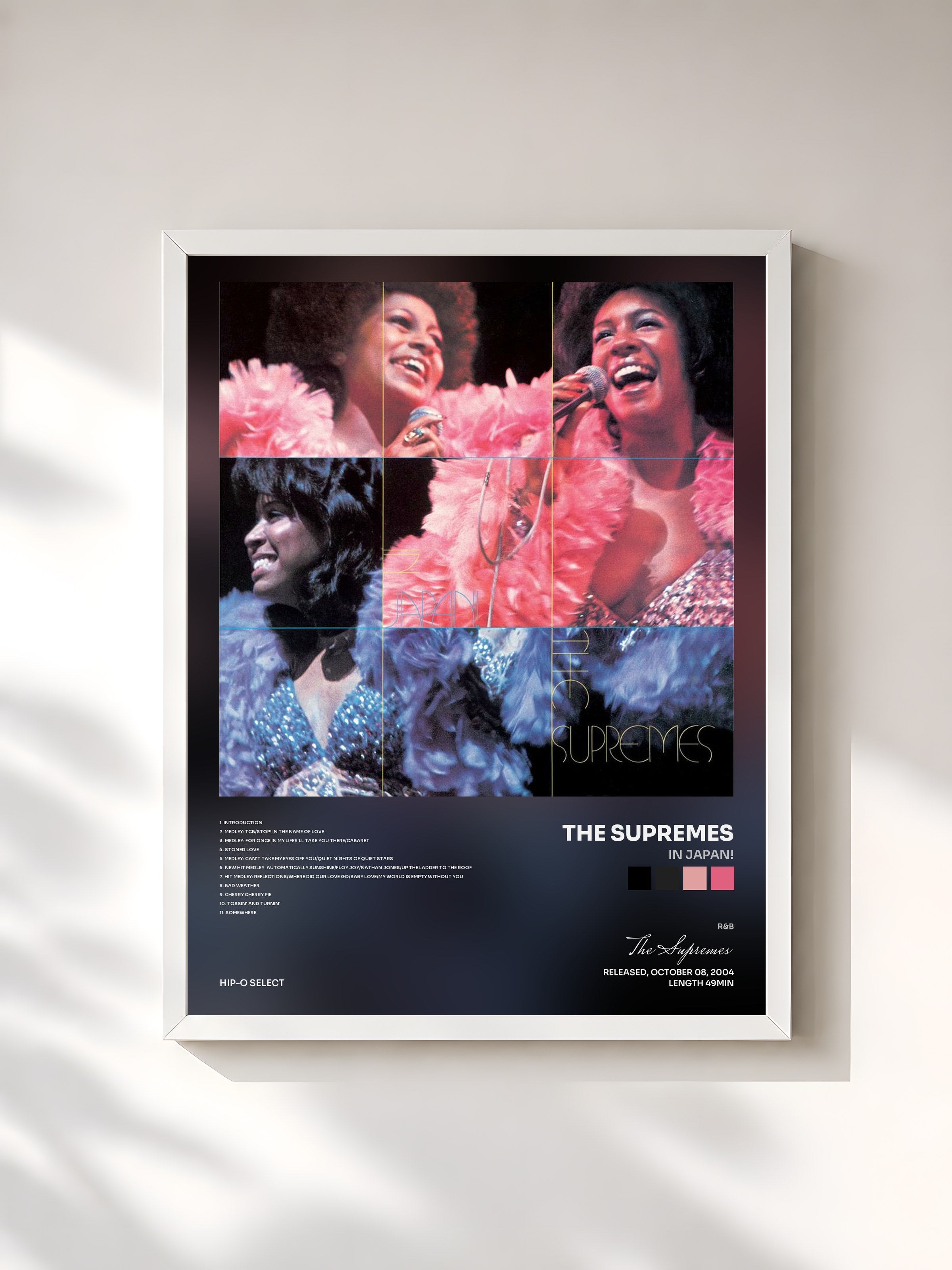 #blanc Tableau de l'album In Japan! de The Supremes, cadre blanc, imprimé et encadré en France