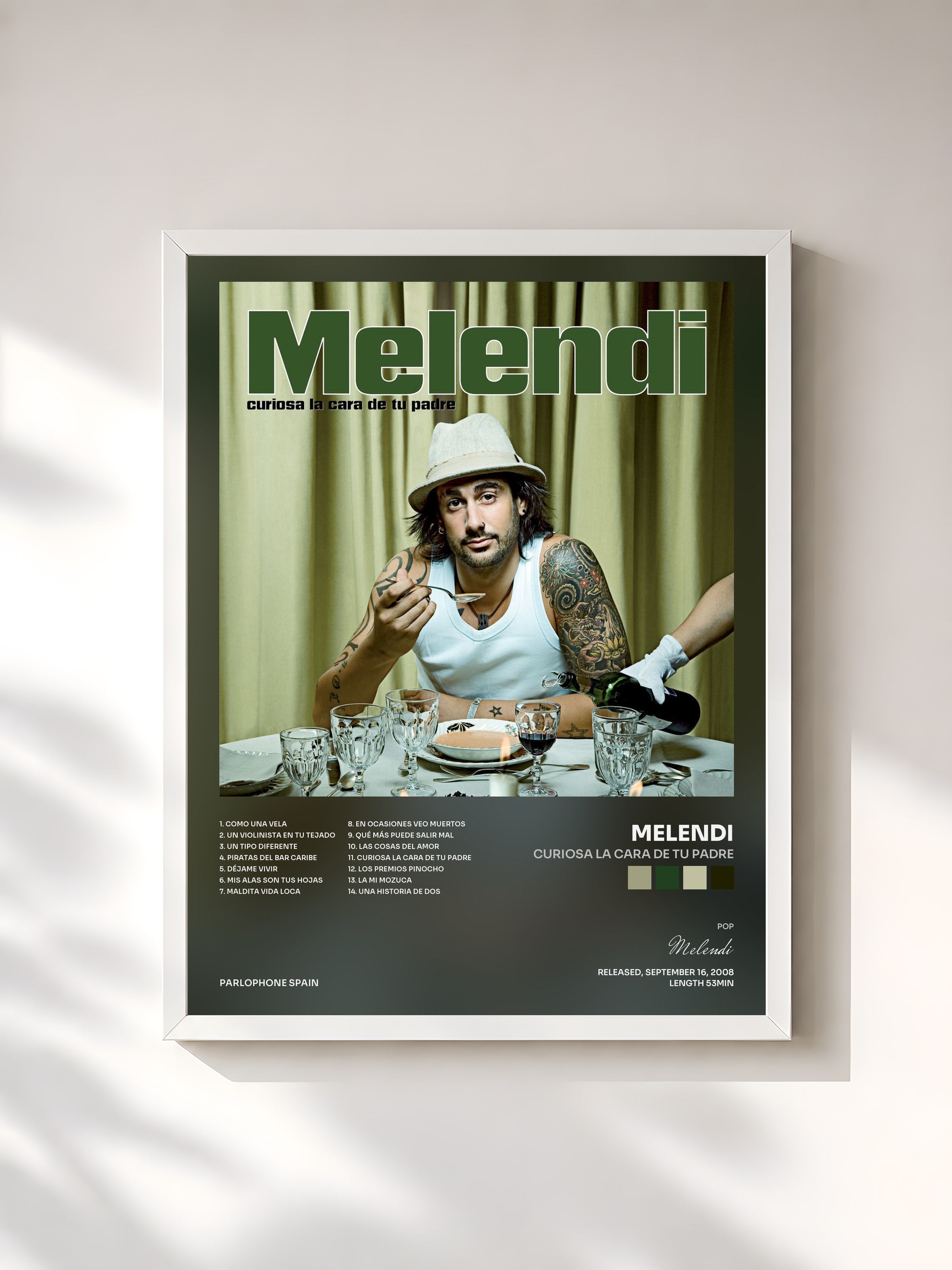 #blanc Tableau de l'album Curiosa La Cara De Tu Padre de Melendi, cadre blanc, imprimé et encadré en France