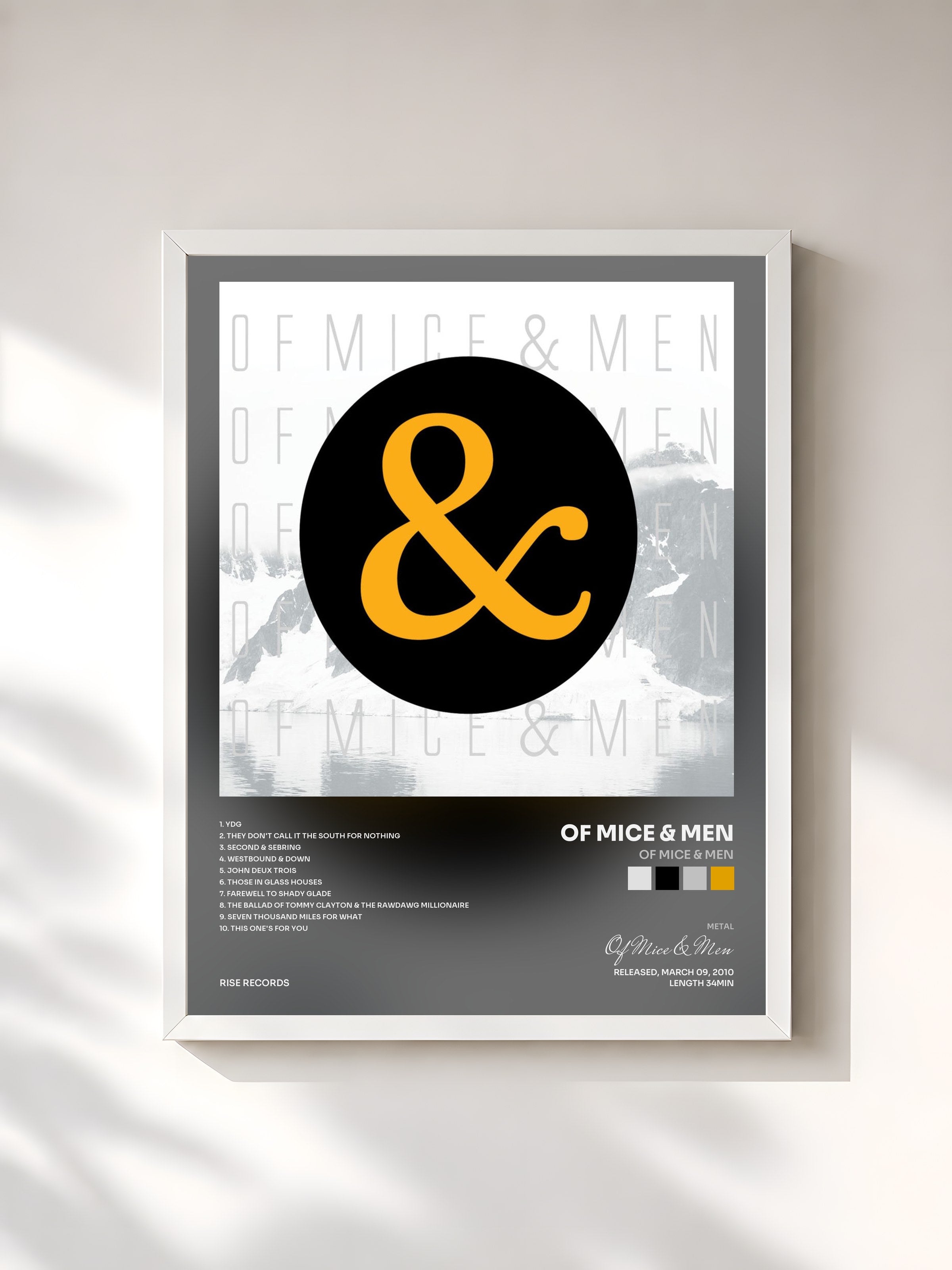 #blanc Tableau de l'album Of Mice & Men de Of Mice & Men, cadre blanc, imprimé et encadré en France