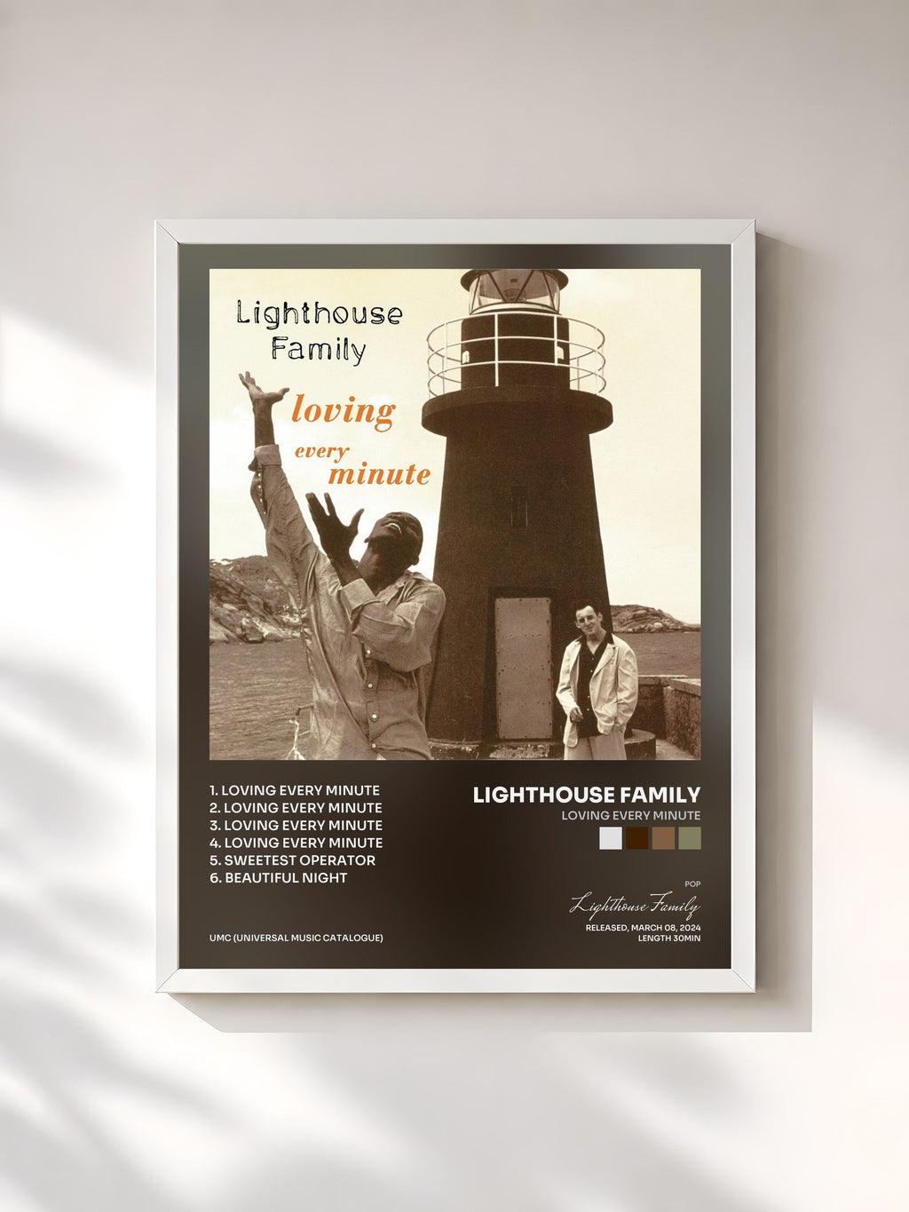 #blanc Loving Every Minute by Lighthouse Family as a framed art print, white frame, printed and framed in France