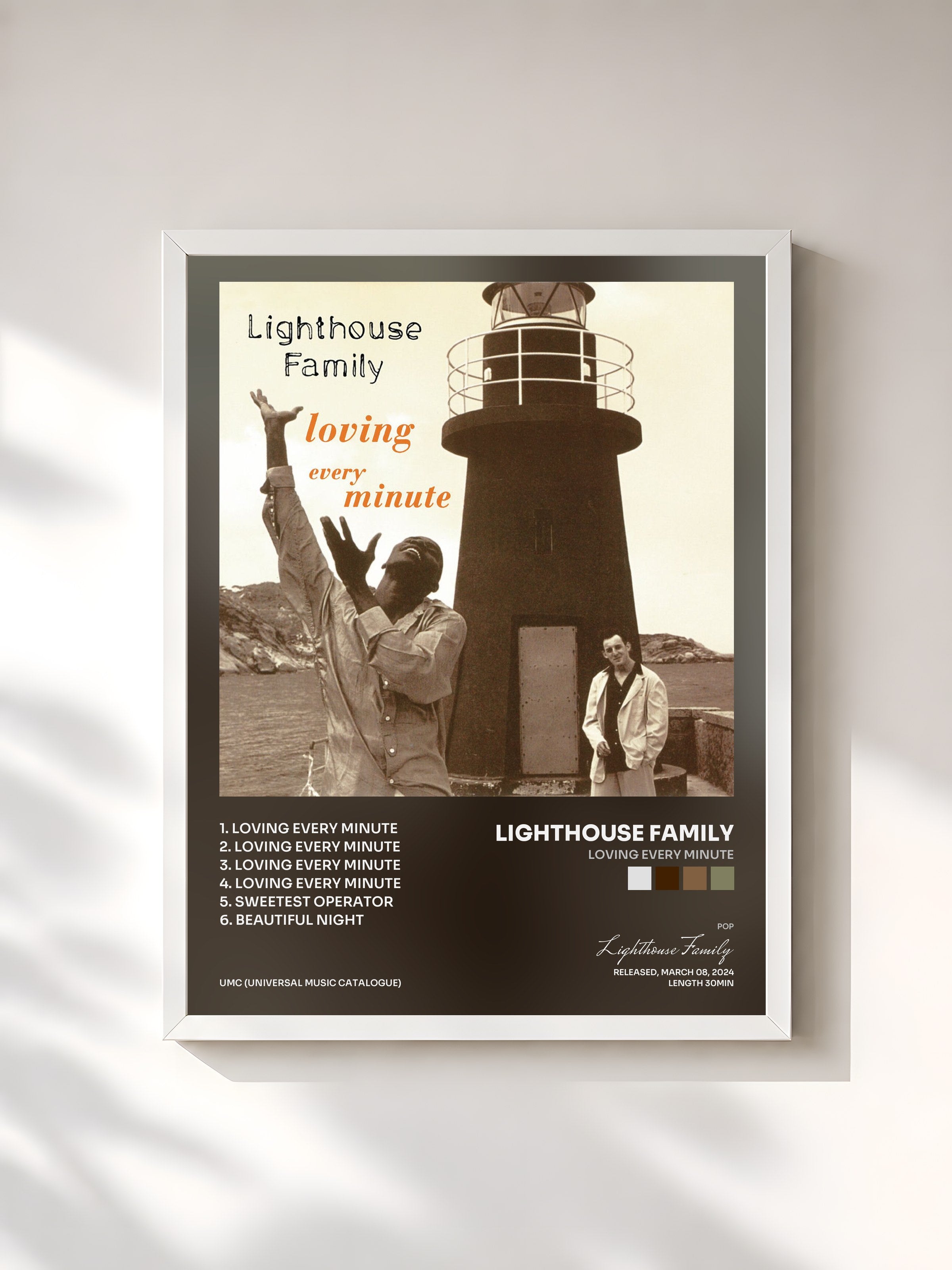 #blanc Tableau de l'album Loving Every Minute de Lighthouse Family, cadre blanc, imprimé et encadré en France