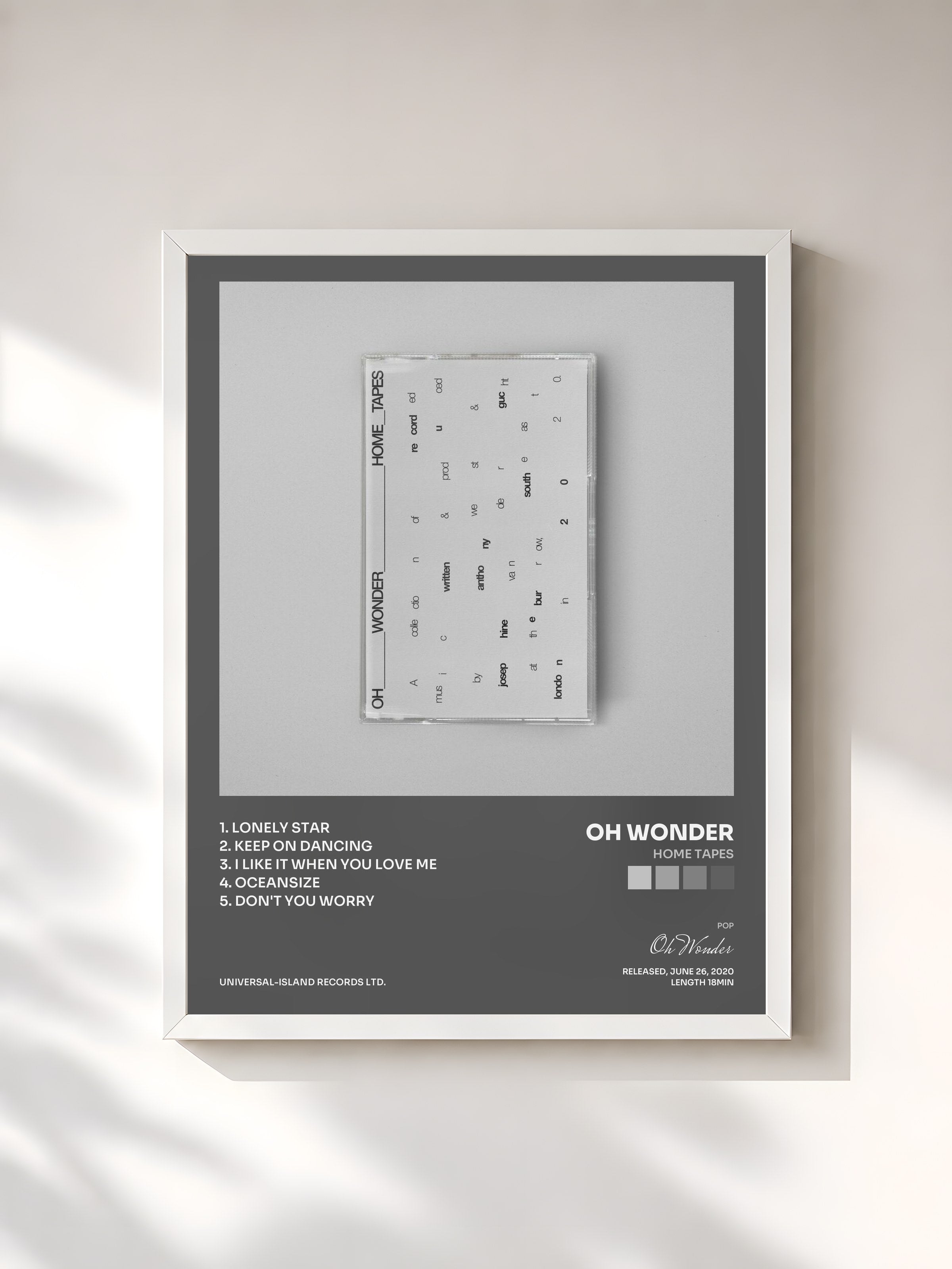 #blanc Tableau de l'album Home Tapes de Oh Wonder, cadre blanc, imprimé et encadré en France