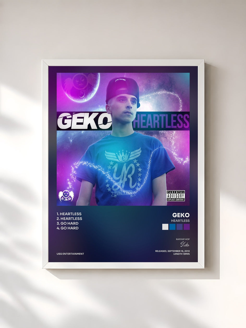 #blanc Tableau de l'album Heartless de Geko, cadre blanc, imprimé et encadré en France