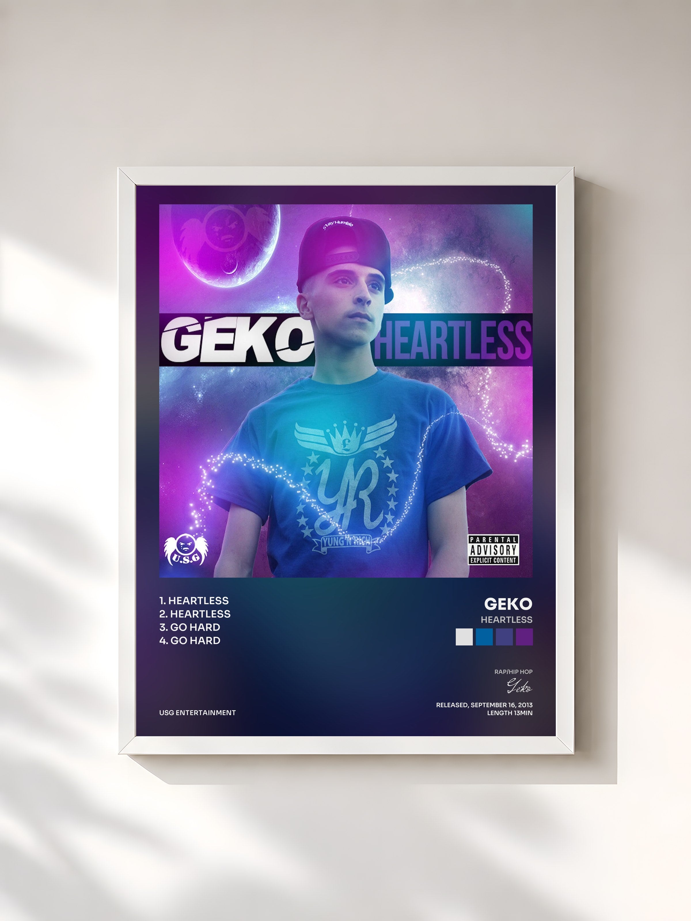 #blanc Tableau de l'album Heartless de Geko, cadre blanc, imprimé et encadré en France