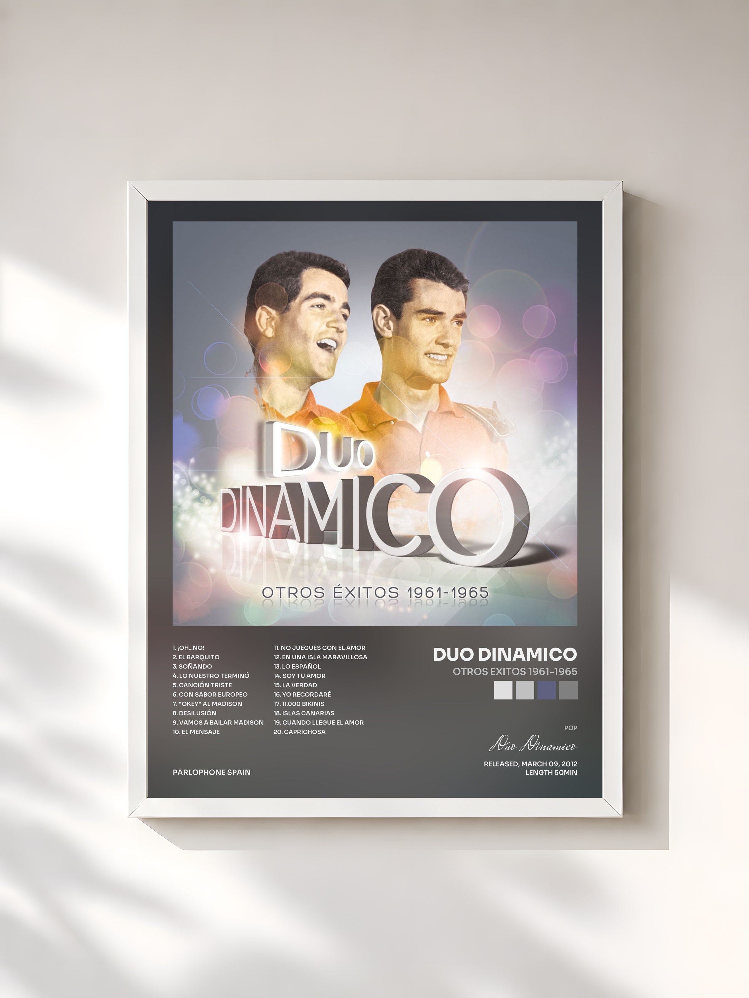 #blanc Tableau de l'album Otros Exitos 1961-1965 de Duo Dinamico, cadre blanc, imprimé et encadré en France