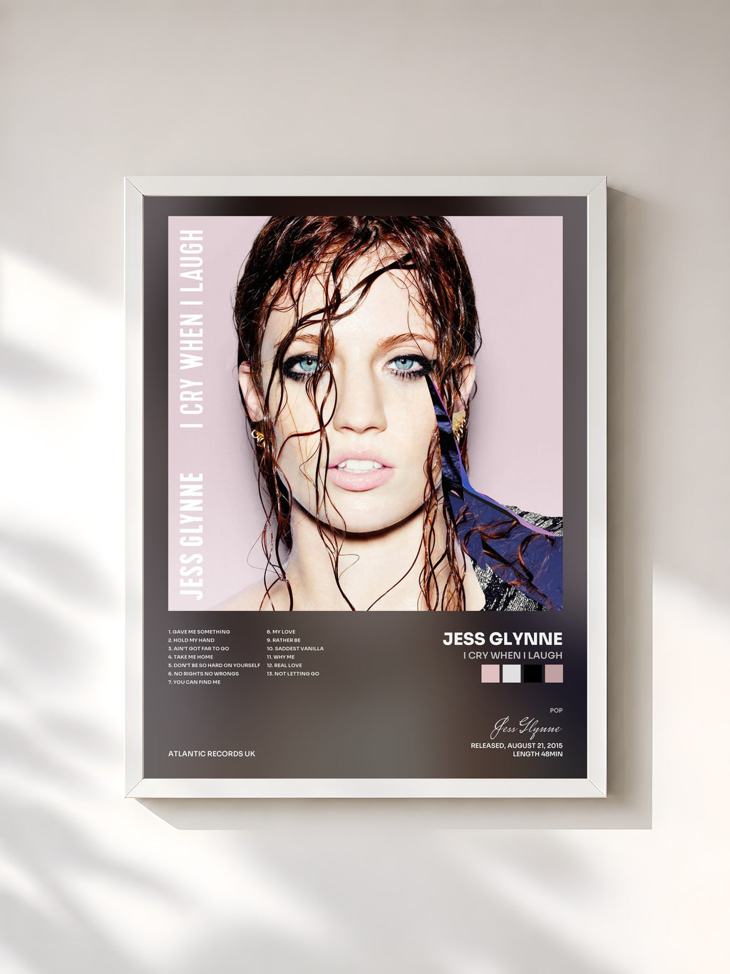 #blanc Tableau de l'album I Cry When I Laugh de Jess Glynne, cadre blanc, imprimé et encadré en France