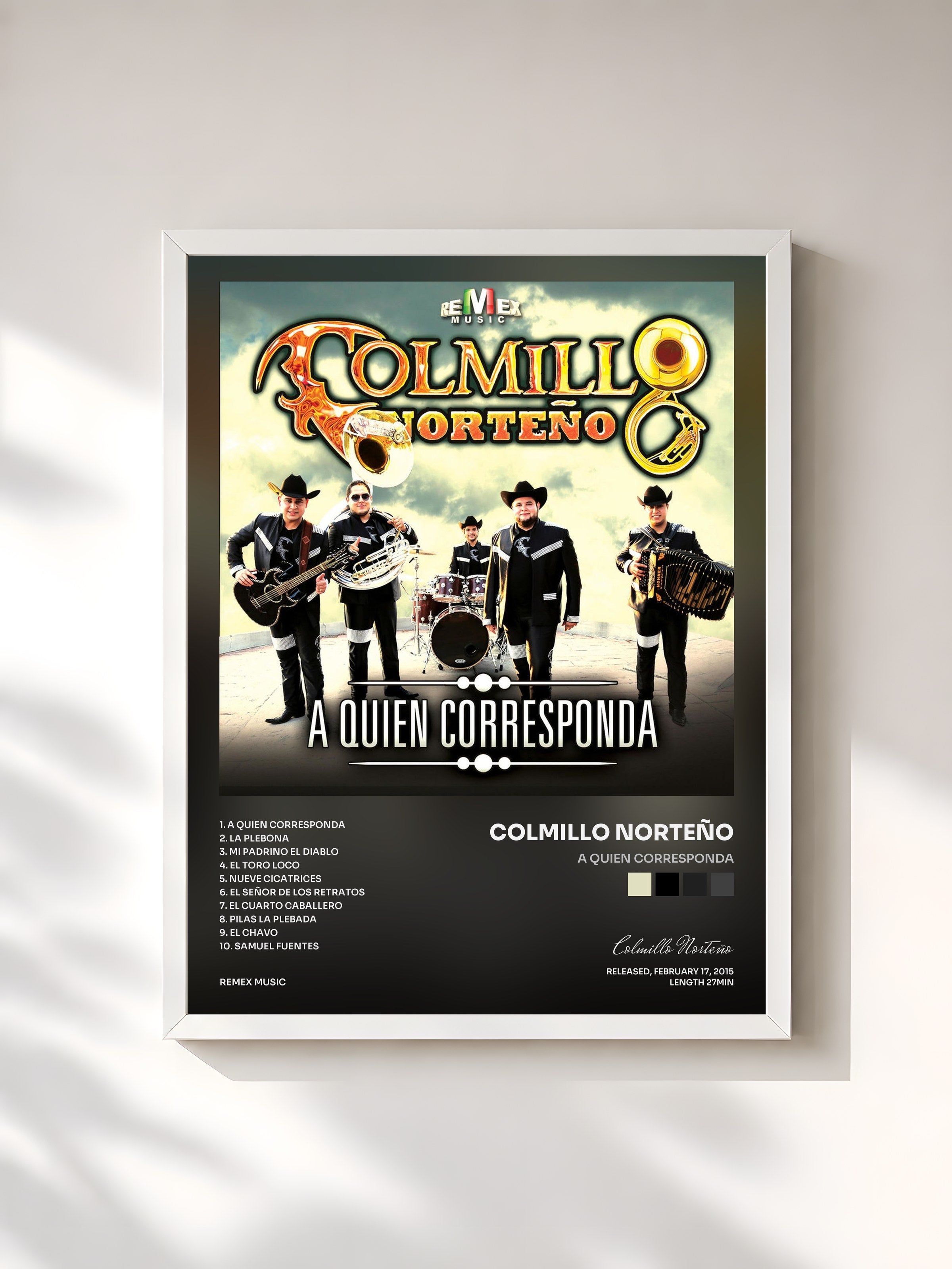 #blanc Tableau de l'album A Quien Corresponda de Colmillo Norteño, cadre blanc, imprimé et encadré en France