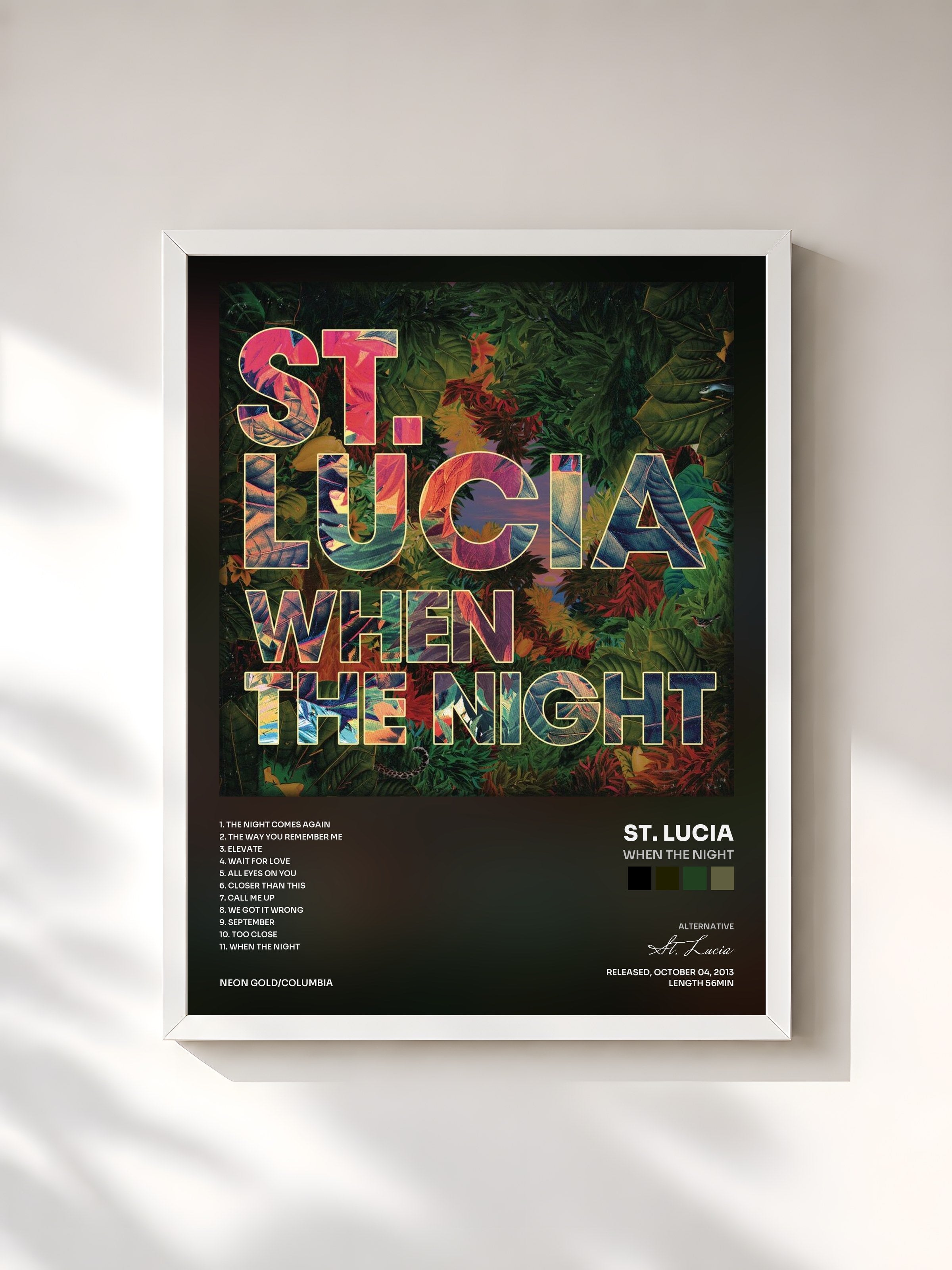 #blanc Tableau de l'album When The Night de St. Lucia, cadre blanc, imprimé et encadré en France