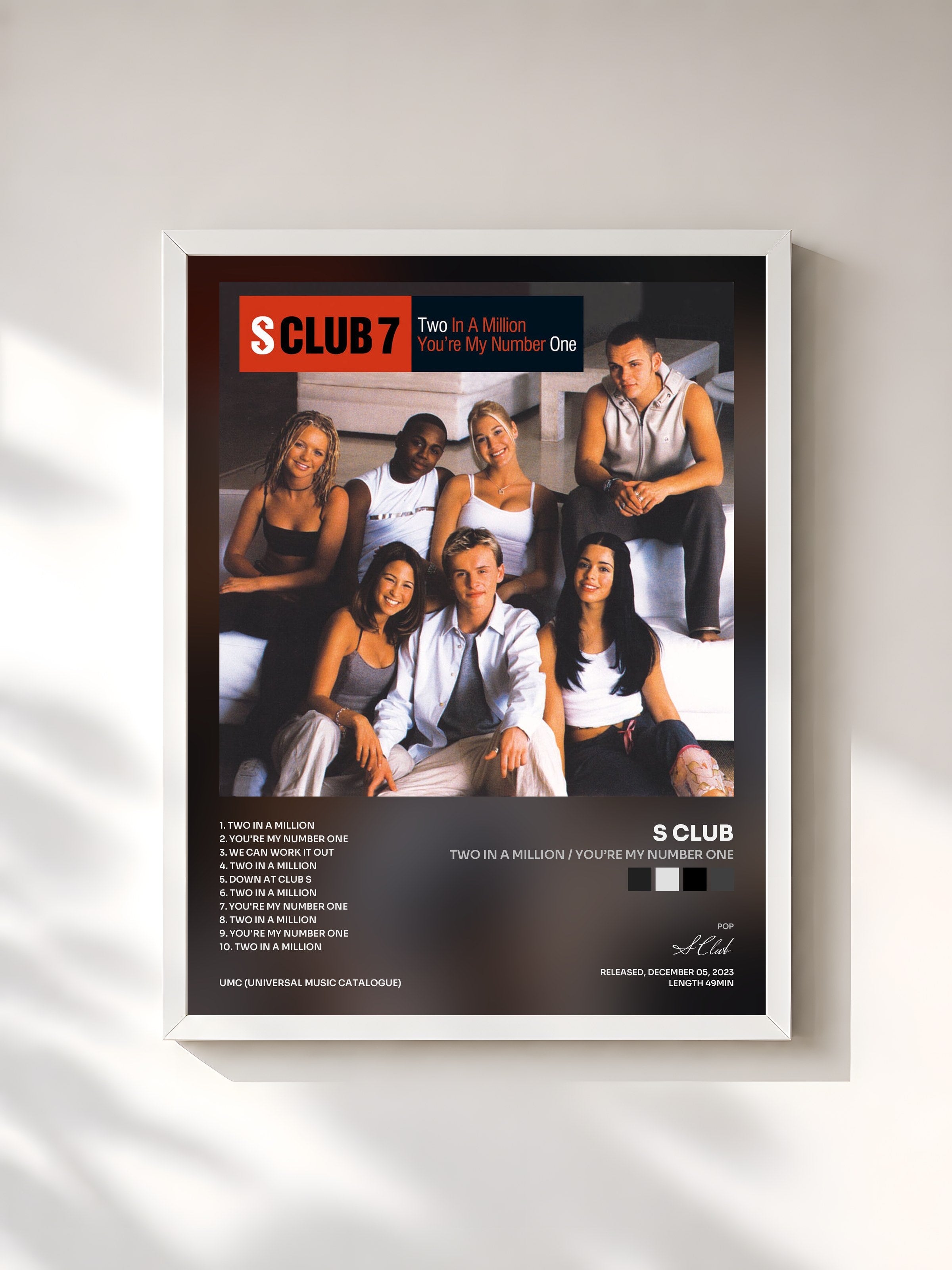 #blanc Tableau de l'album Two In A Million / You’re My Number One de S Club, cadre blanc, imprimé et encadré en France