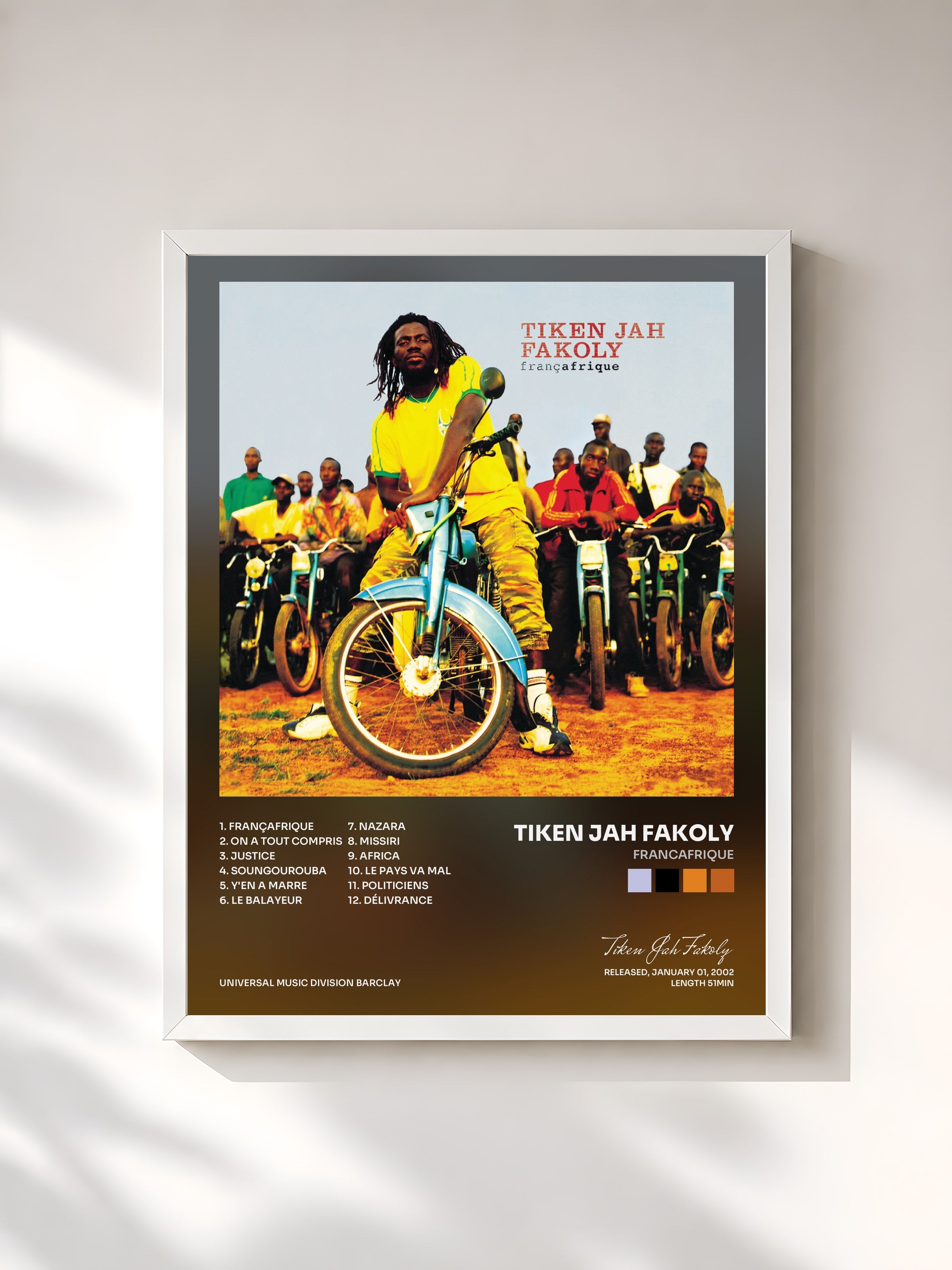 #blanc Tableau de l'album Francafrique de Tiken Jah Fakoly, cadre blanc, imprimé et encadré en France