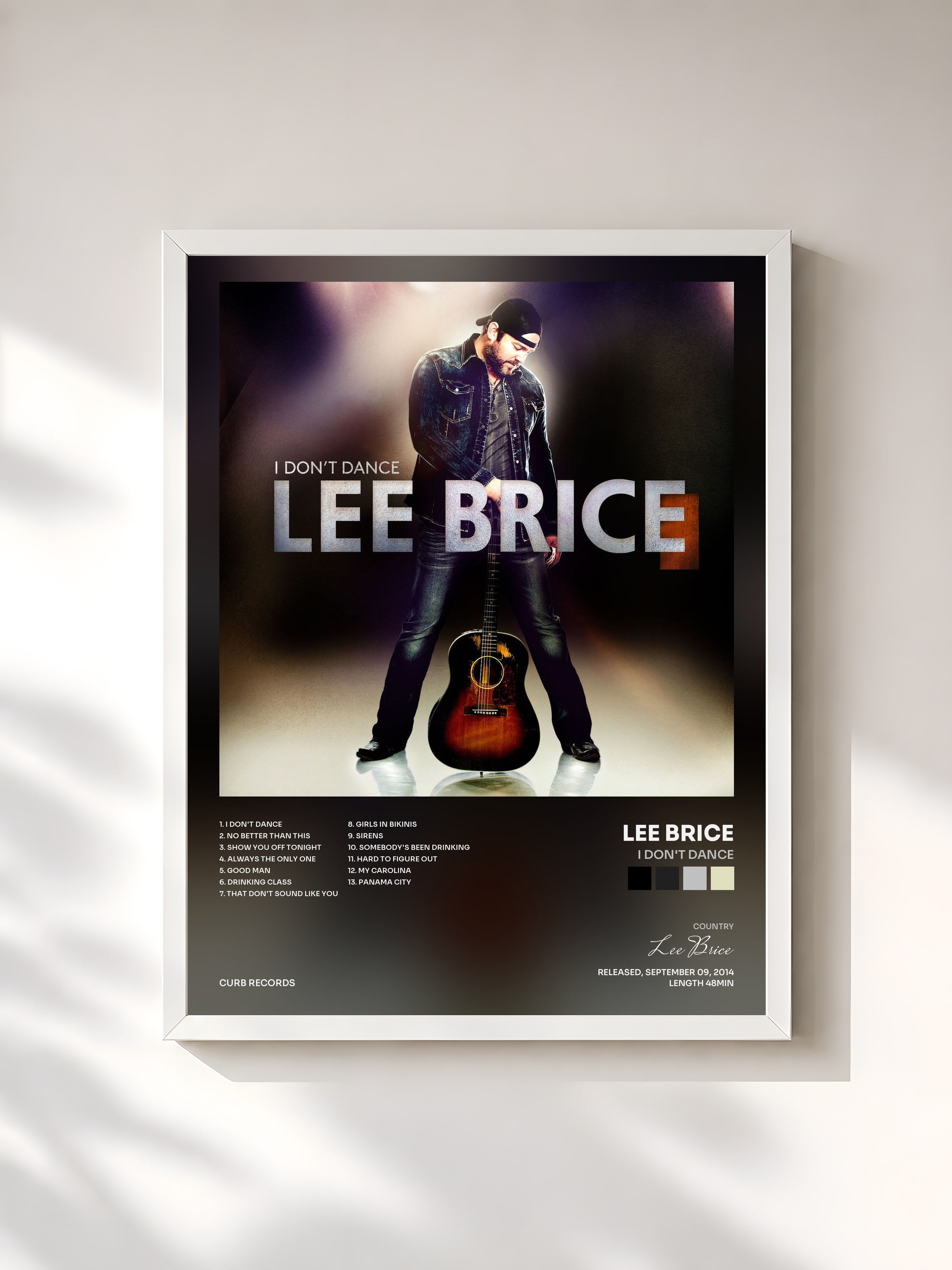 #blanc Tableau de l'album I Don't Dance de Lee Brice, cadre blanc, imprimé et encadré en France