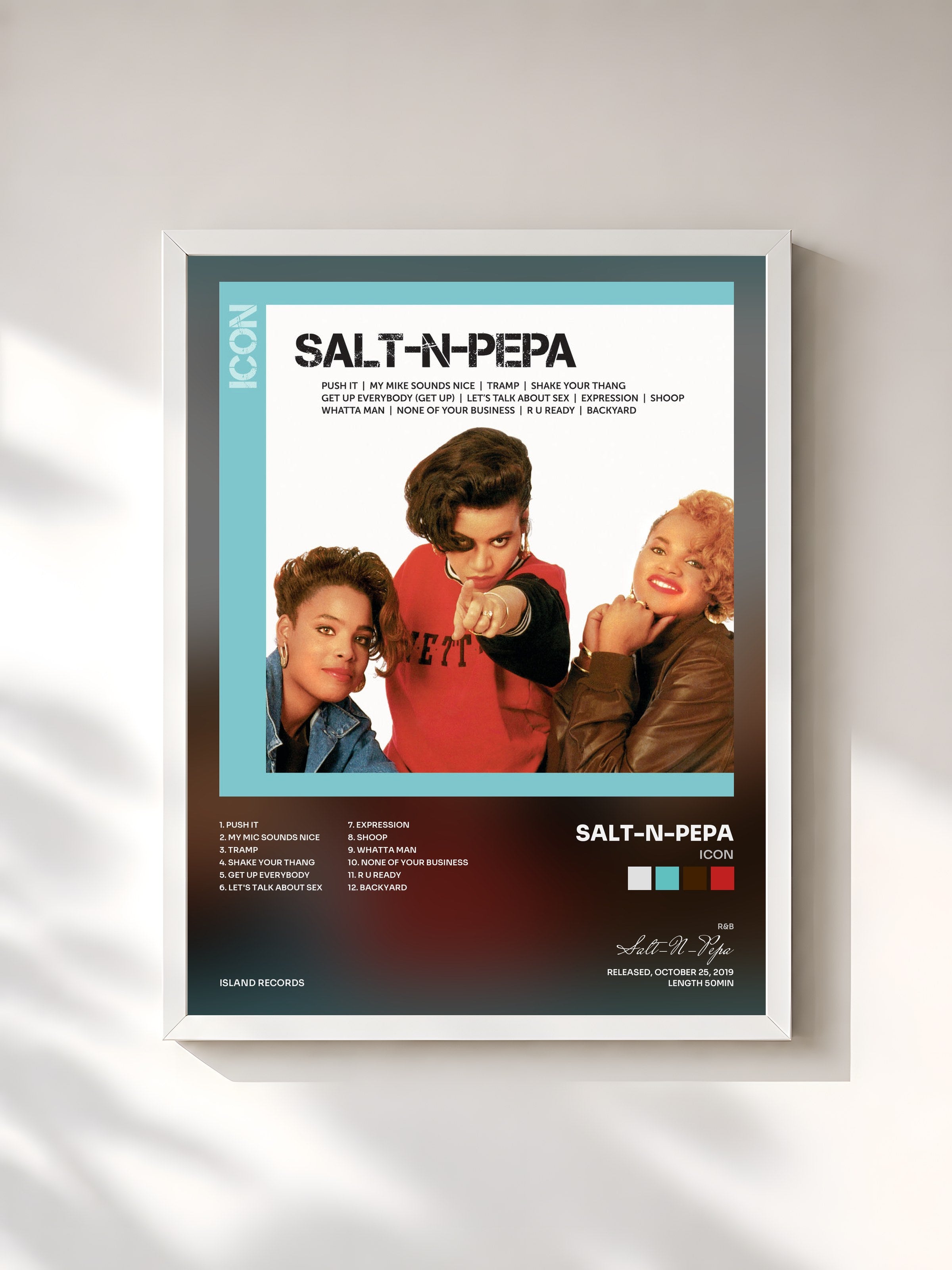 #blanc Tableau de l'album ICON de Salt-N-Pepa, cadre blanc, imprimé et encadré en France