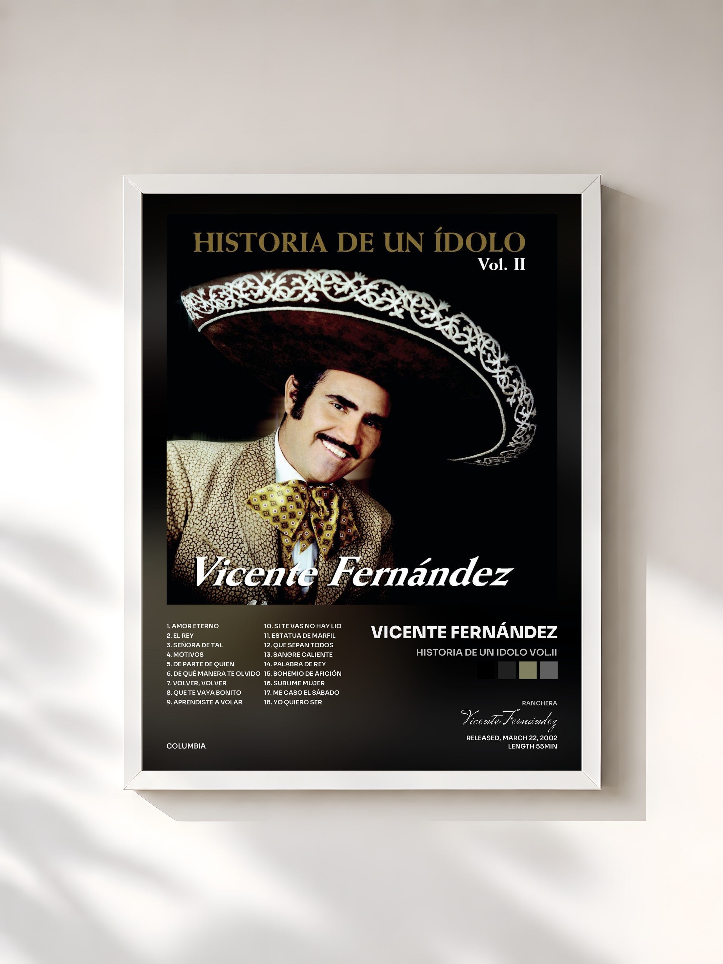 #blanc Tableau de l'album Historia De Un Idolo Vol.II de Vicente Fernández, cadre blanc, imprimé et encadré en France