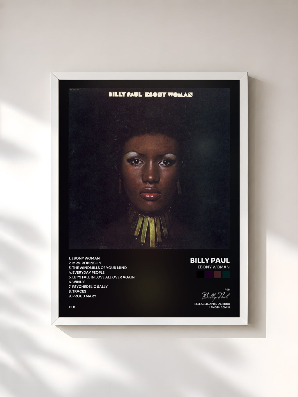#blanc Ebony Woman by Billy Paul as a framed art print, white frame, printed and framed in France
