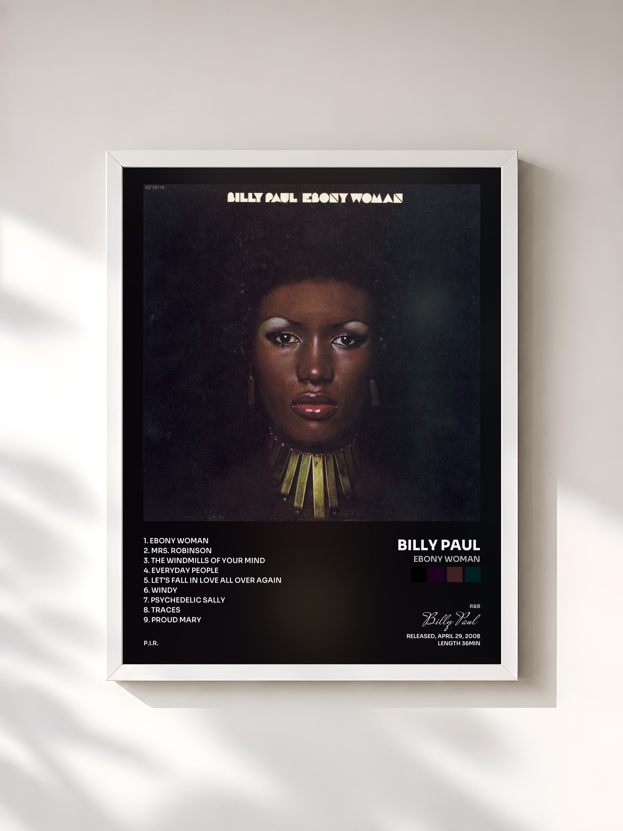 #blanc Tableau de l'album Ebony Woman de Billy Paul, cadre blanc, imprimé et encadré en France