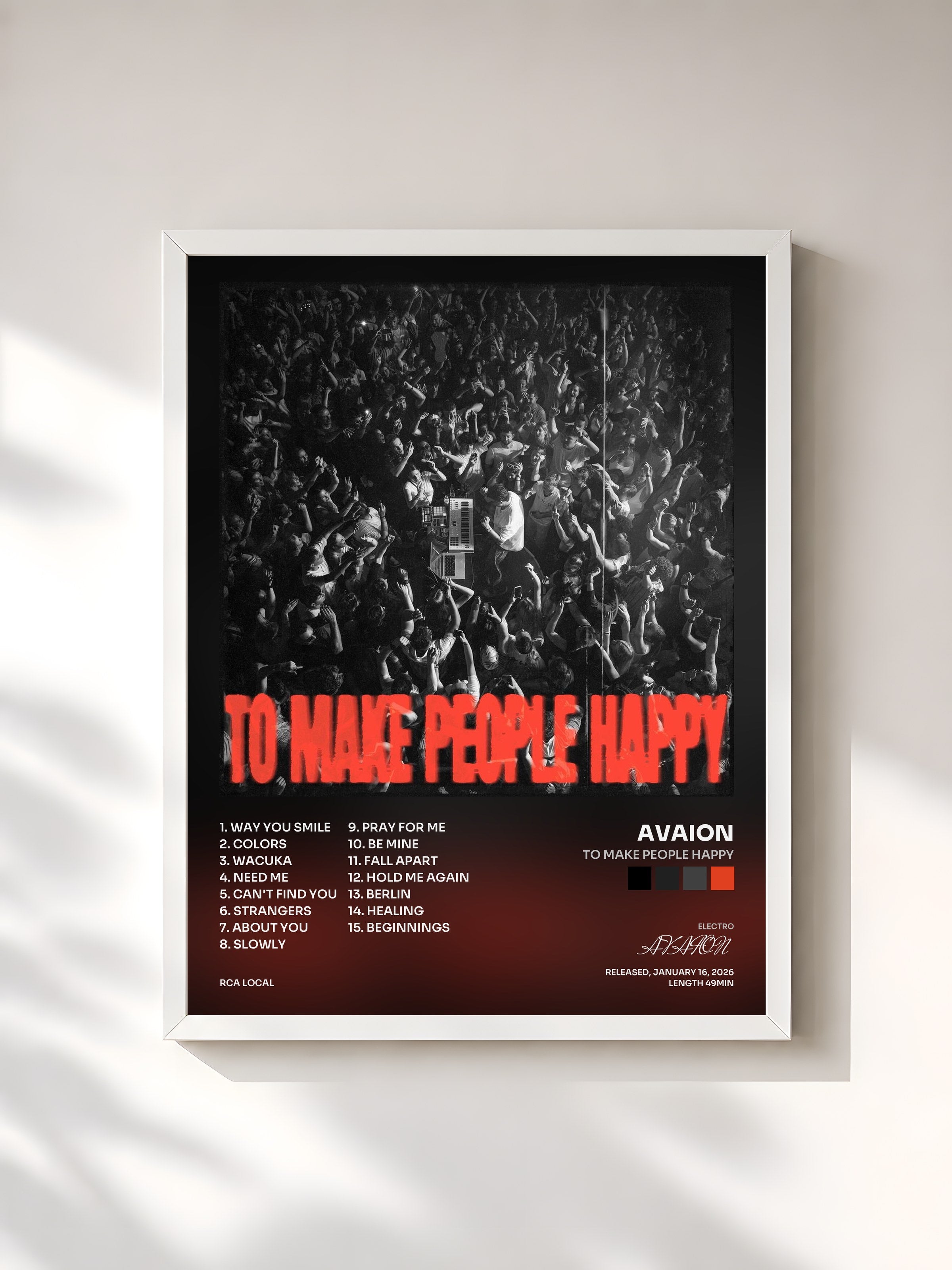 #blanc Tableau de l'album TO MAKE PEOPLE HAPPY de AVAION, cadre blanc, imprimé et encadré en France