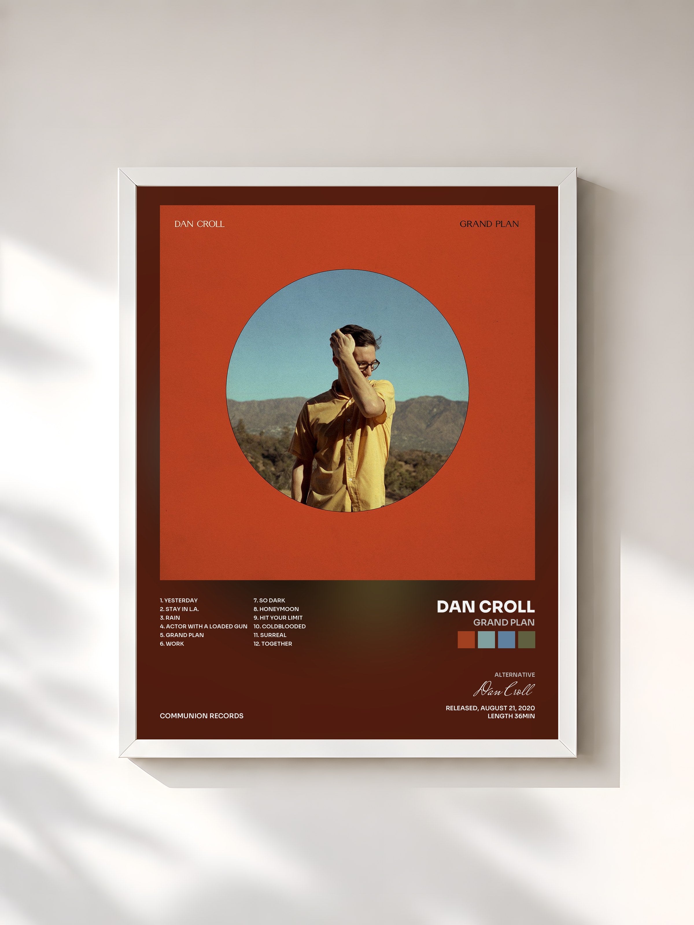 #blanc Tableau de l'album Grand Plan de Dan Croll, cadre blanc, imprimé et encadré en France