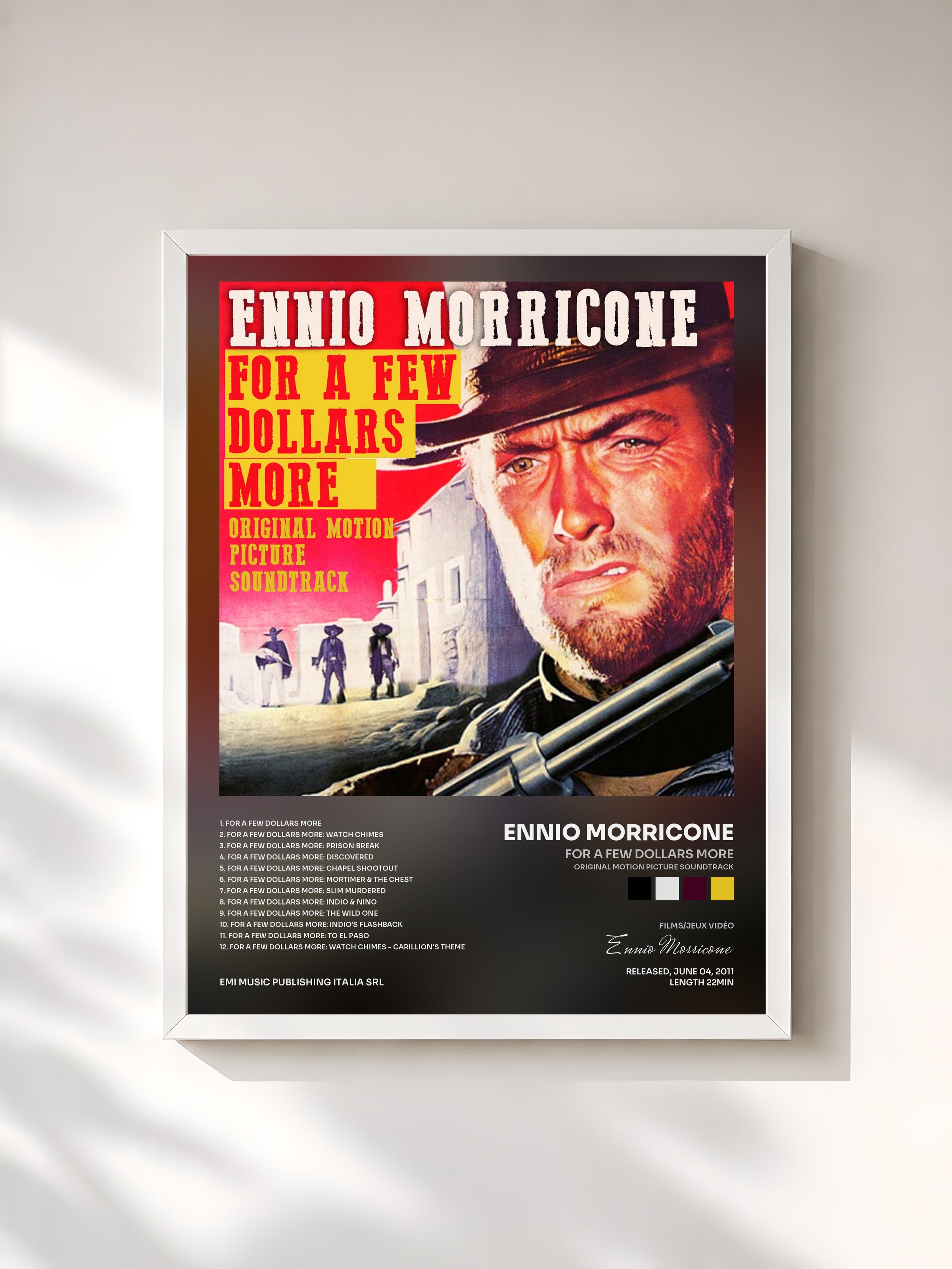 #blanc Tableau de l'album For a Few Dollars More (Original Motion Picture Soundtrack) - Remastered de Ennio Morricone, cadre blanc, imprimé et encadré en France