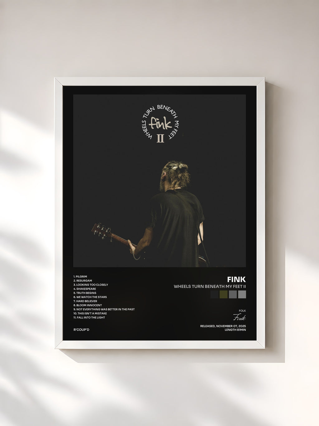 #blanc Tableau de l'album Wheels Turn Beneath My Feet II de Fink, cadre blanc, imprimé et encadré en France