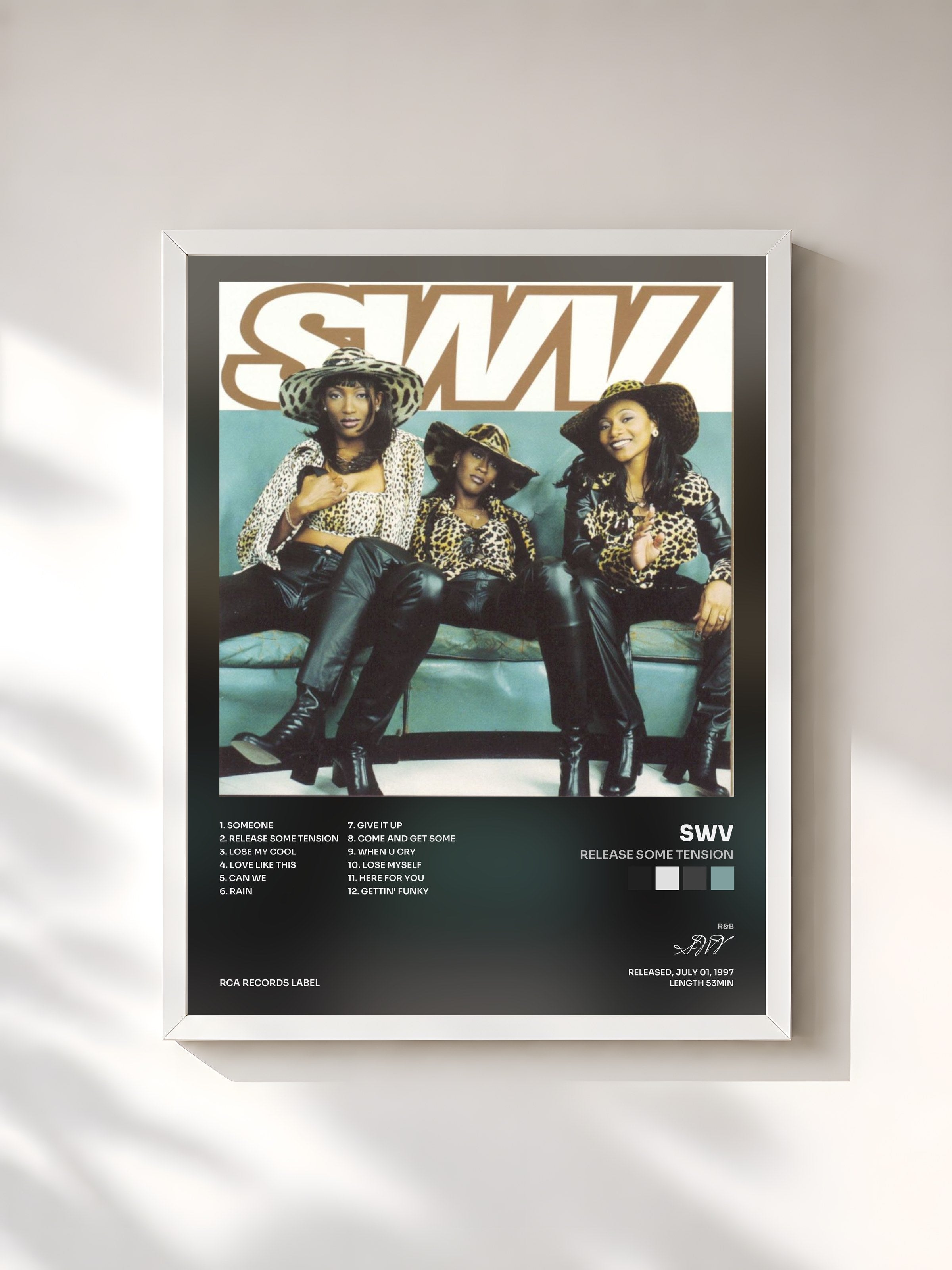 #blanc Tableau de l'album Release Some Tension de SWV, cadre blanc, imprimé et encadré en France