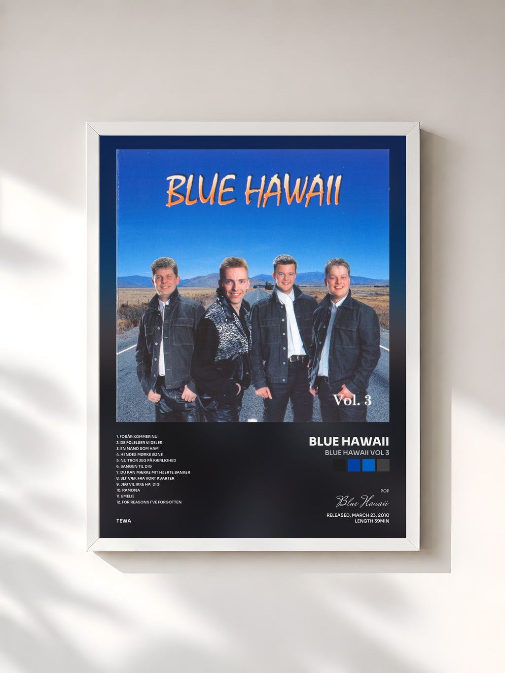 #blanc Tableau de l'album Blue Hawaii Vol 3 de Blue Hawaii, cadre blanc, imprimé et encadré en France