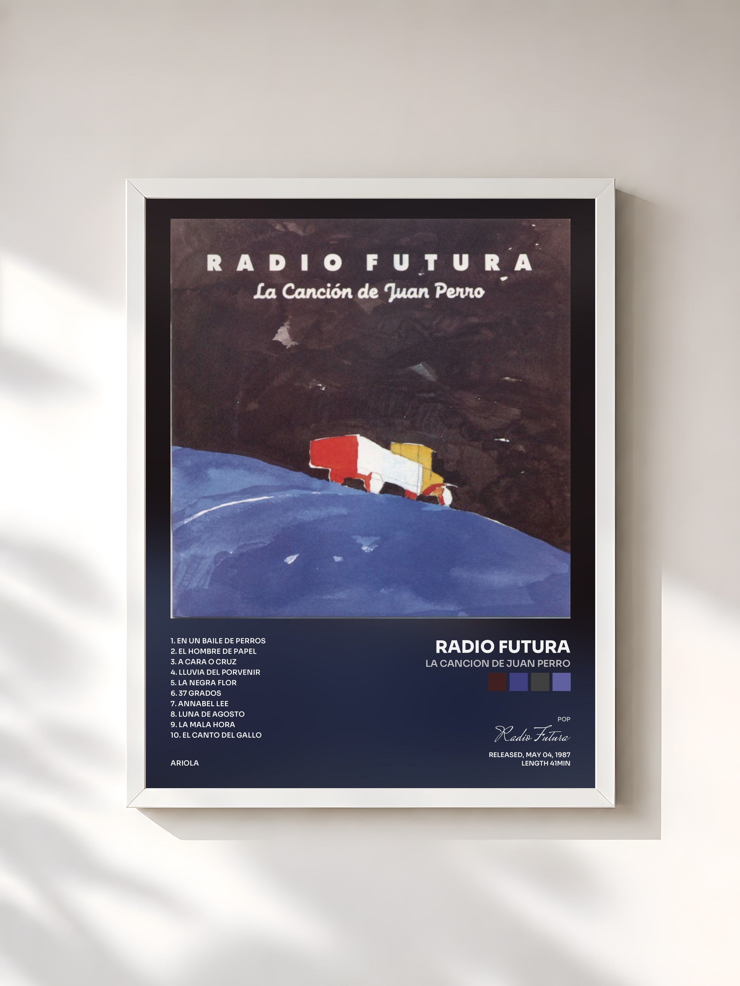 #blanc Tableau de l'album La Cancion De Juan Perro de Radio Futura, cadre blanc, imprimé et encadré en France
