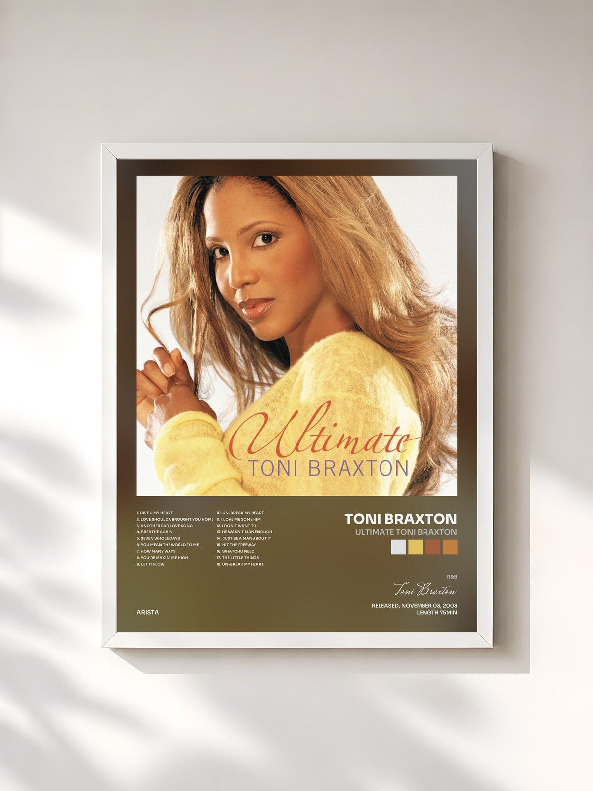 #blanc Tableau de l'album Ultimate Toni Braxton de Toni Braxton, cadre blanc, imprimé et encadré en France