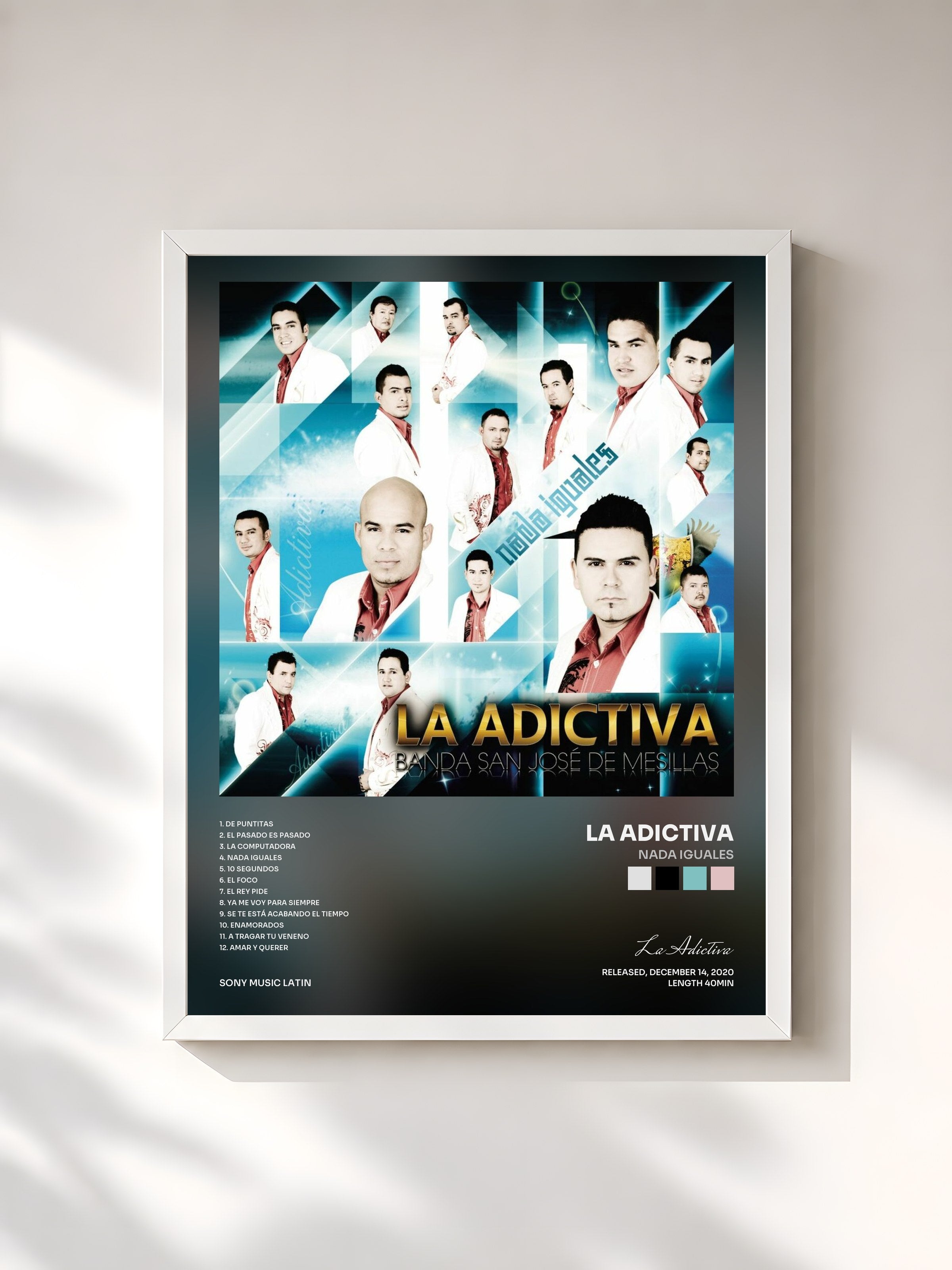 #blanc Tableau de l'album Nada Iguales de La Adictiva, cadre blanc, imprimé et encadré en France