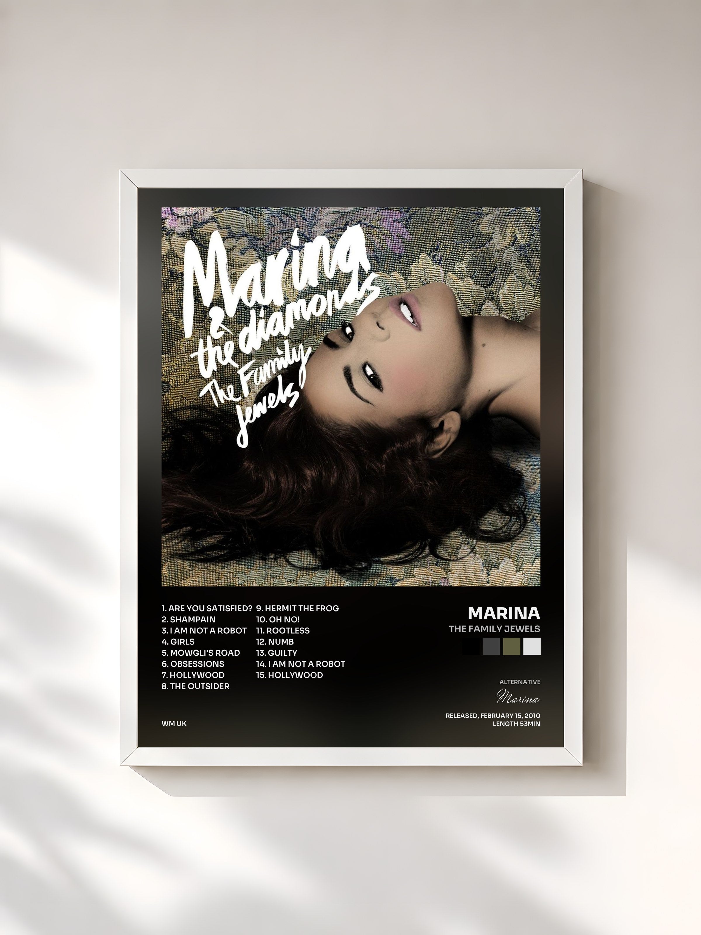 #blanc Tableau de l'album The Family Jewels de Marina, cadre blanc, imprimé et encadré en France