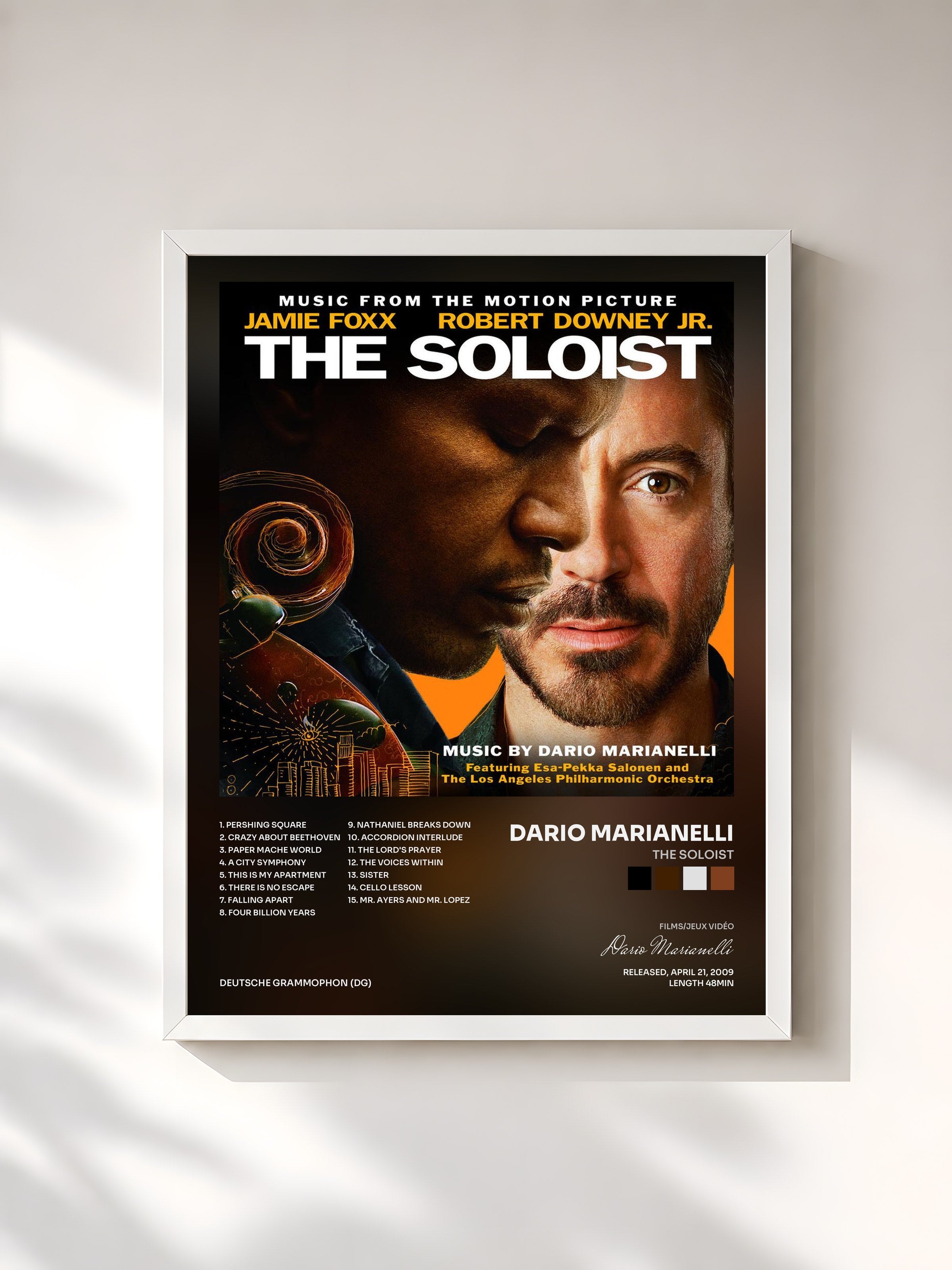 #blanc Tableau de l'album The Soloist de Dario Marianelli, cadre blanc, imprimé et encadré en France