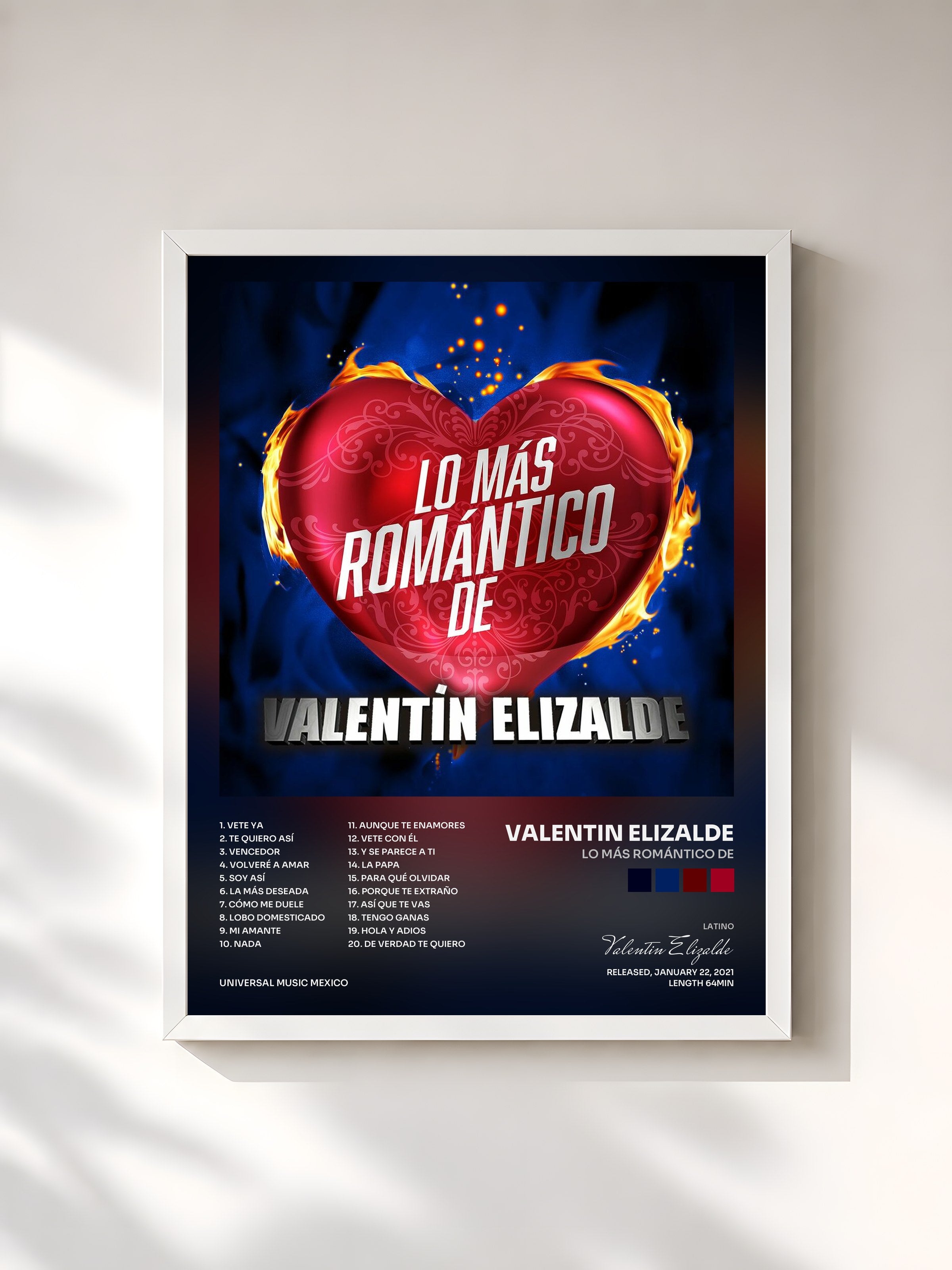 #blanc Tableau de l'album Lo Más Romántico De de Valentin Elizalde, cadre blanc, imprimé et encadré en France