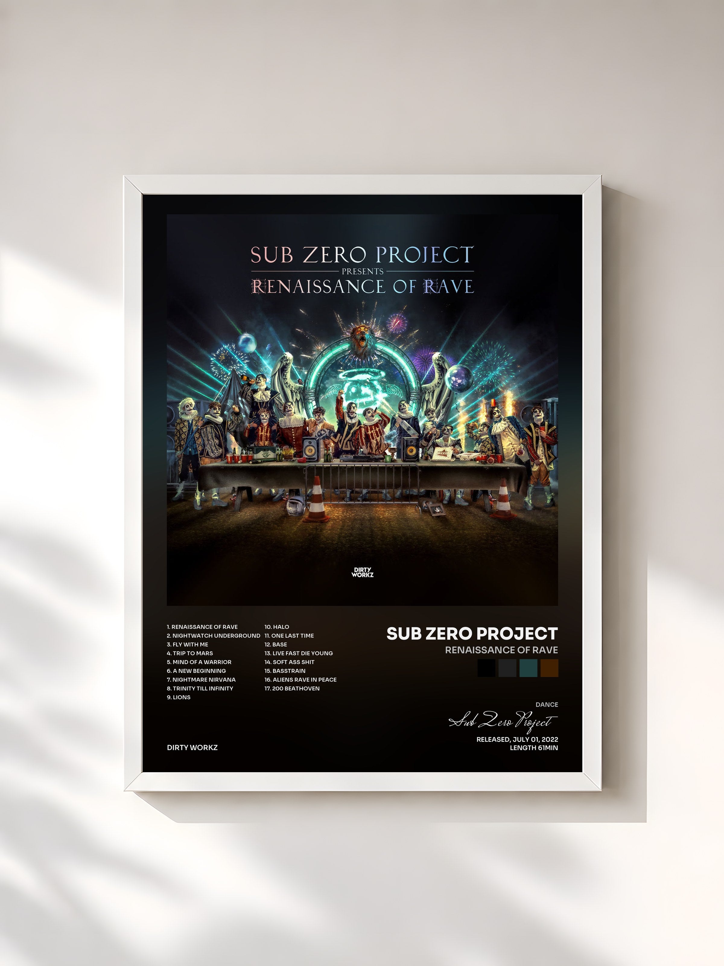 #blanc Tableau de l'album Renaissance Of Rave de Sub Zero Project, cadre blanc, imprimé et encadré en France