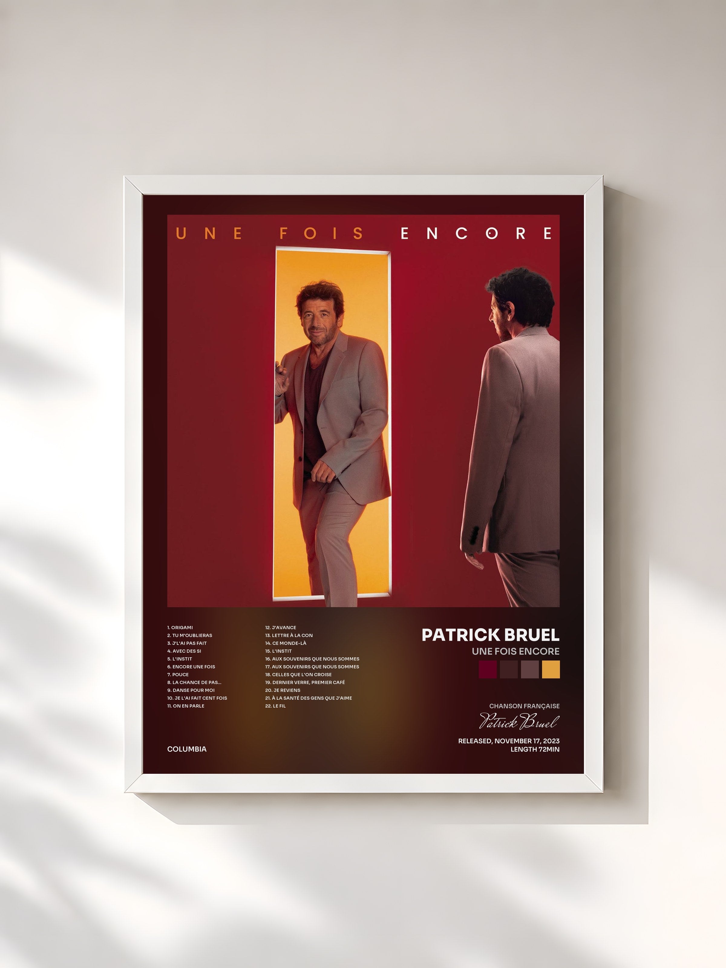 #blanc Tableau de l'album Une fois encore de Patrick Bruel, cadre blanc, imprimé et encadré en France