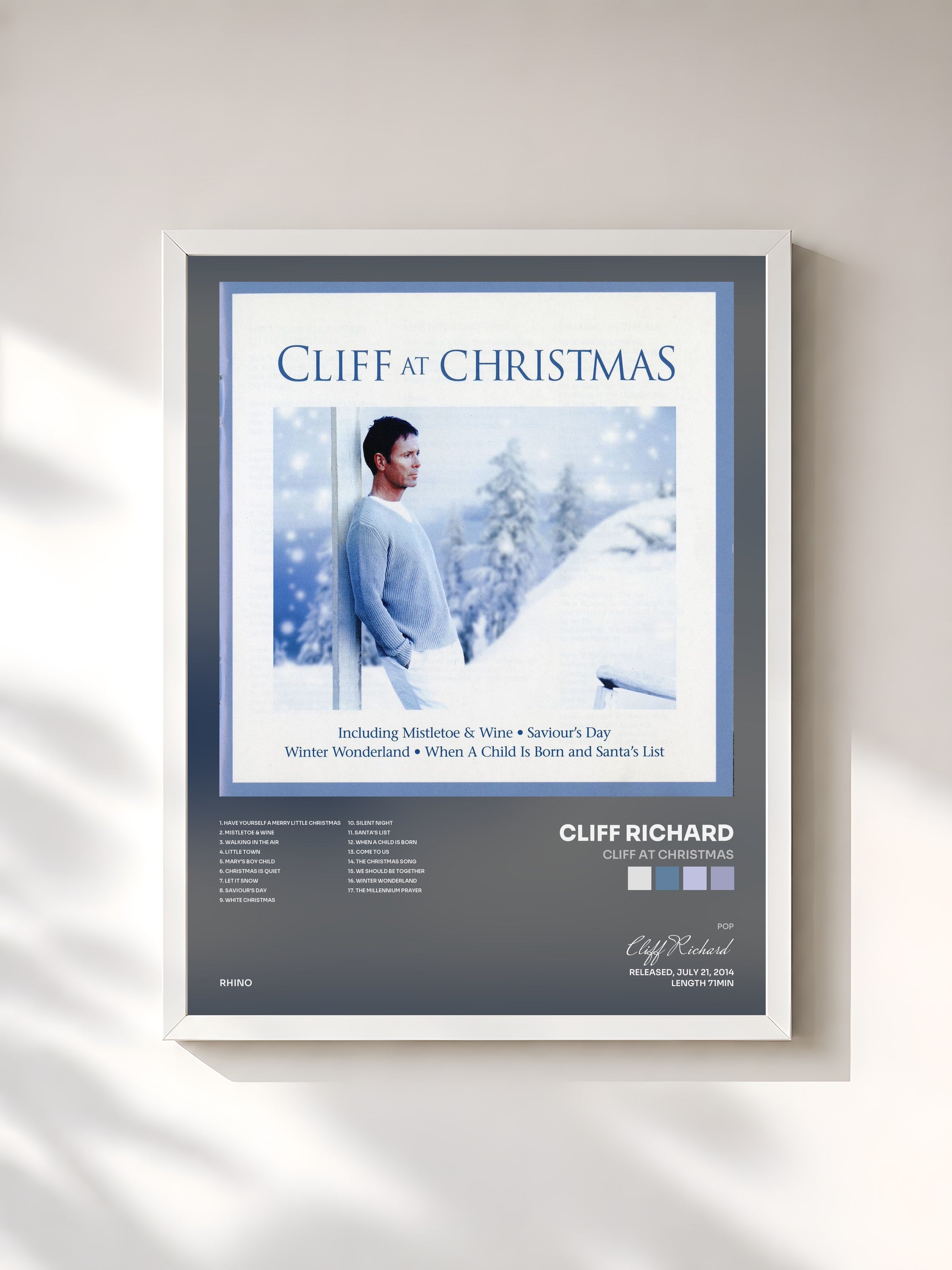 #blanc Tableau de l'album Cliff at Christmas de Cliff Richard, cadre blanc, imprimé et encadré en France