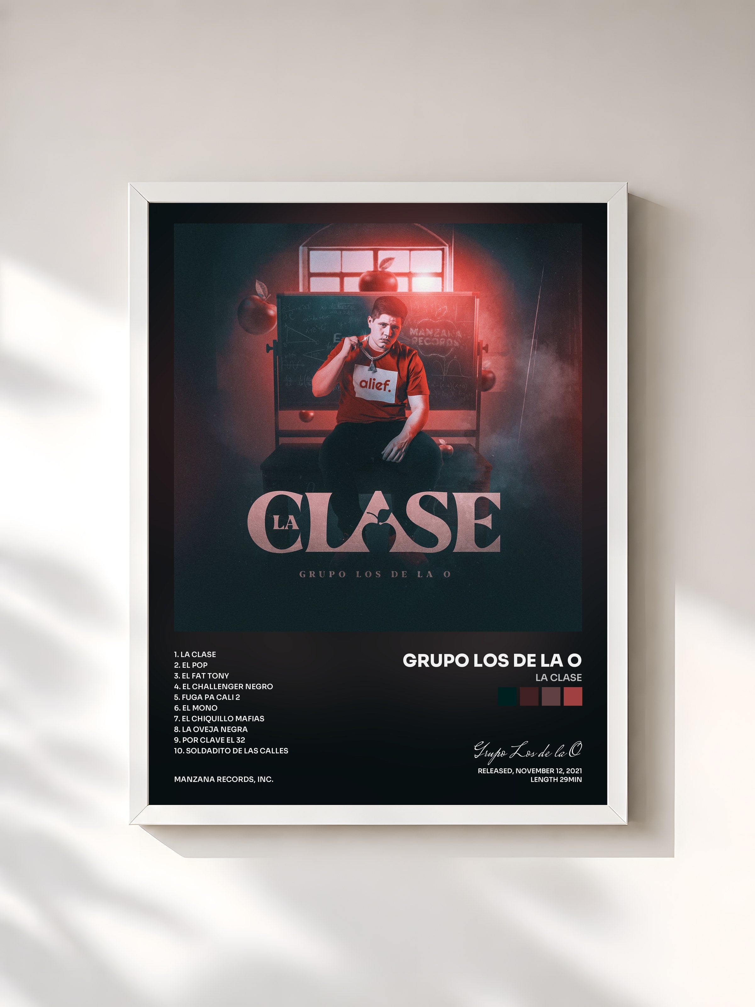 #blanc Tableau de l'album La Clase de Grupo Los de la O, cadre blanc, imprimé et encadré en France