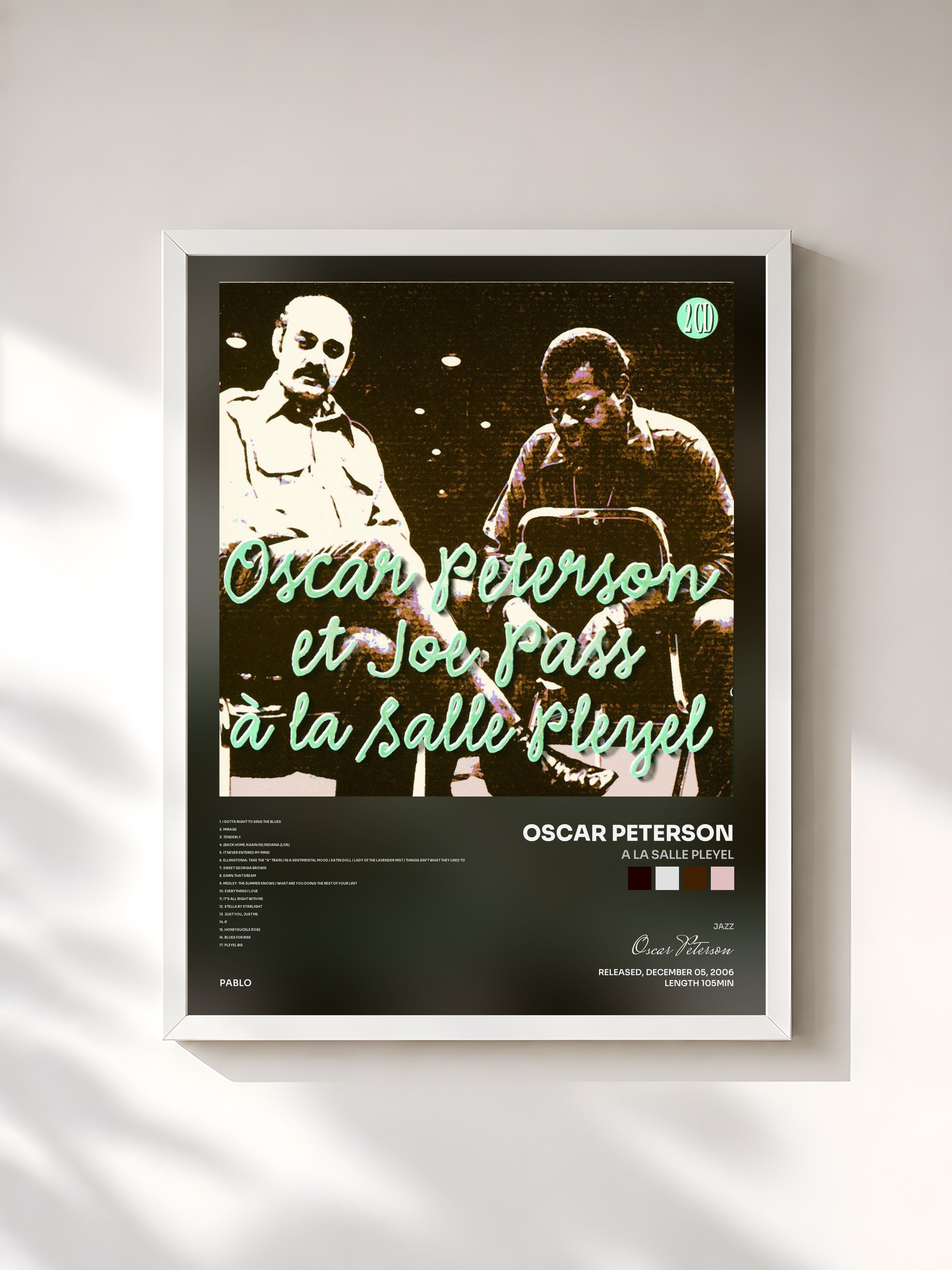 #blanc Tableau de l'album A La Salle Pleyel de Oscar Peterson, cadre blanc, imprimé et encadré en France
