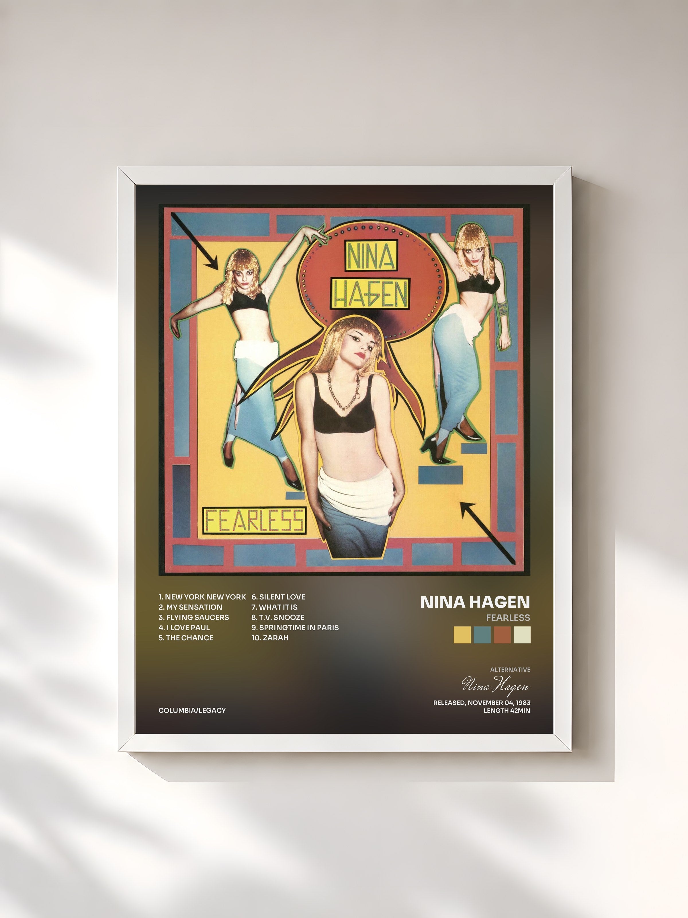 #blanc Tableau de l'album Fearless de Nina Hagen, cadre blanc, imprimé et encadré en France