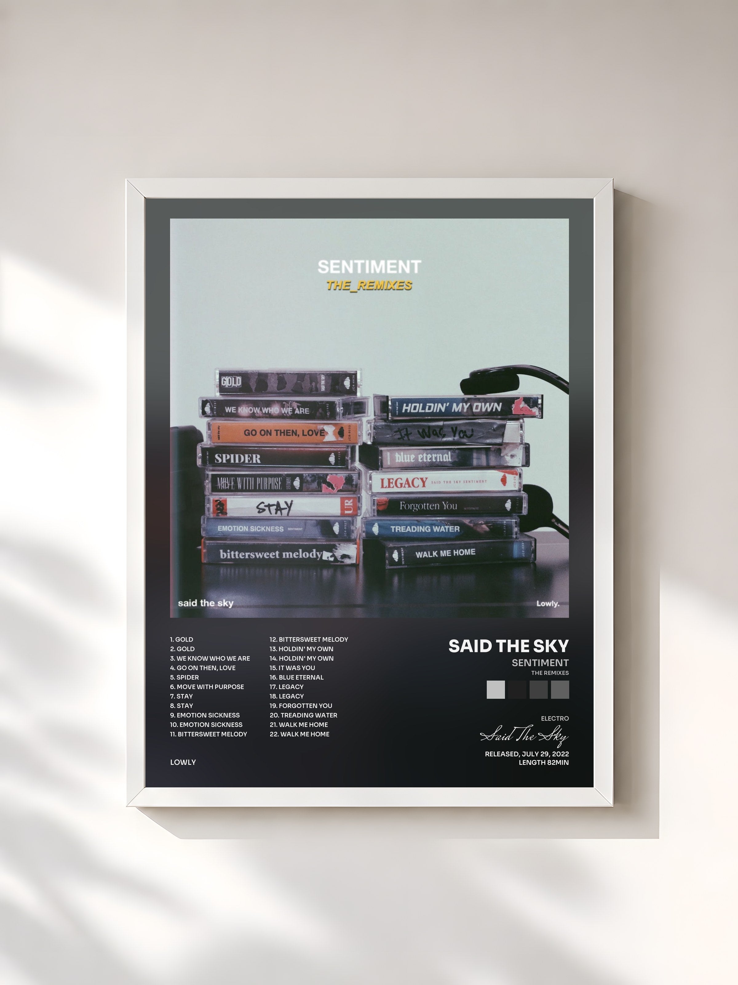#blanc Tableau de l'album Sentiment (The Remixes) de Said The Sky, cadre blanc, imprimé et encadré en France