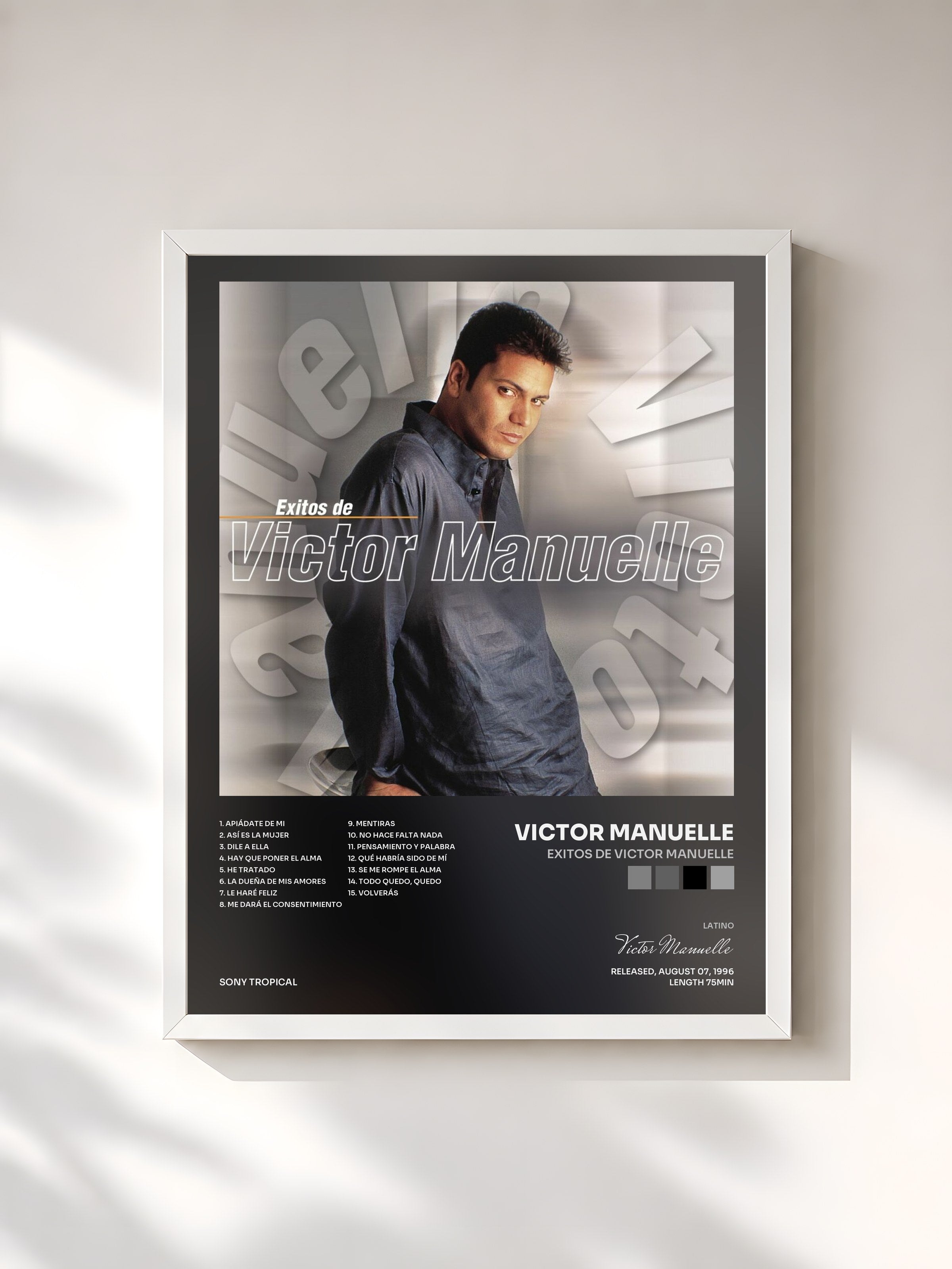 #blanc Tableau de l'album Exitos de Victor Manuelle de Victor Manuelle, cadre blanc, imprimé et encadré en France