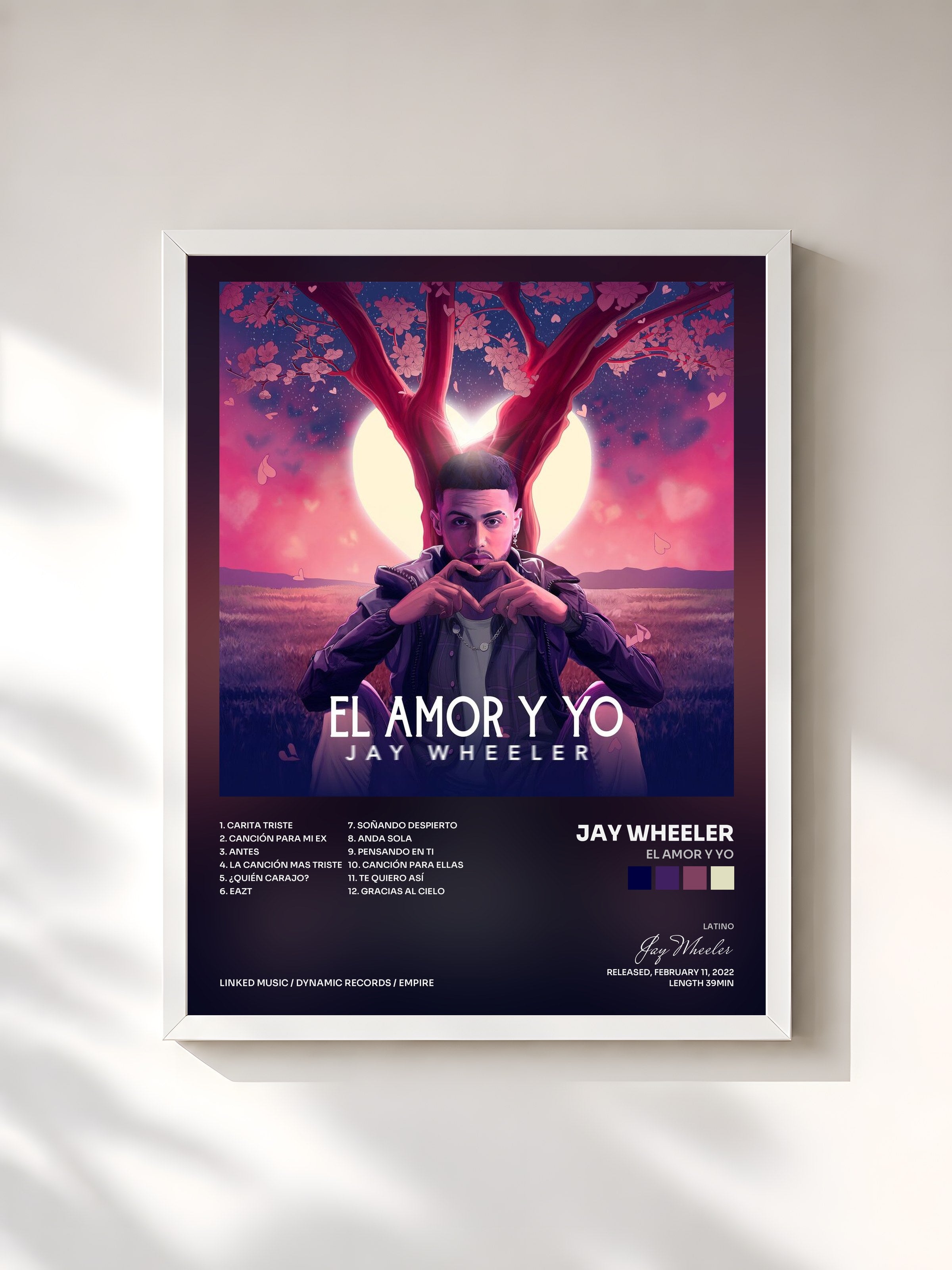 #blanc Tableau de l'album El Amor y Yo de Jay Wheeler, cadre blanc, imprimé et encadré en France