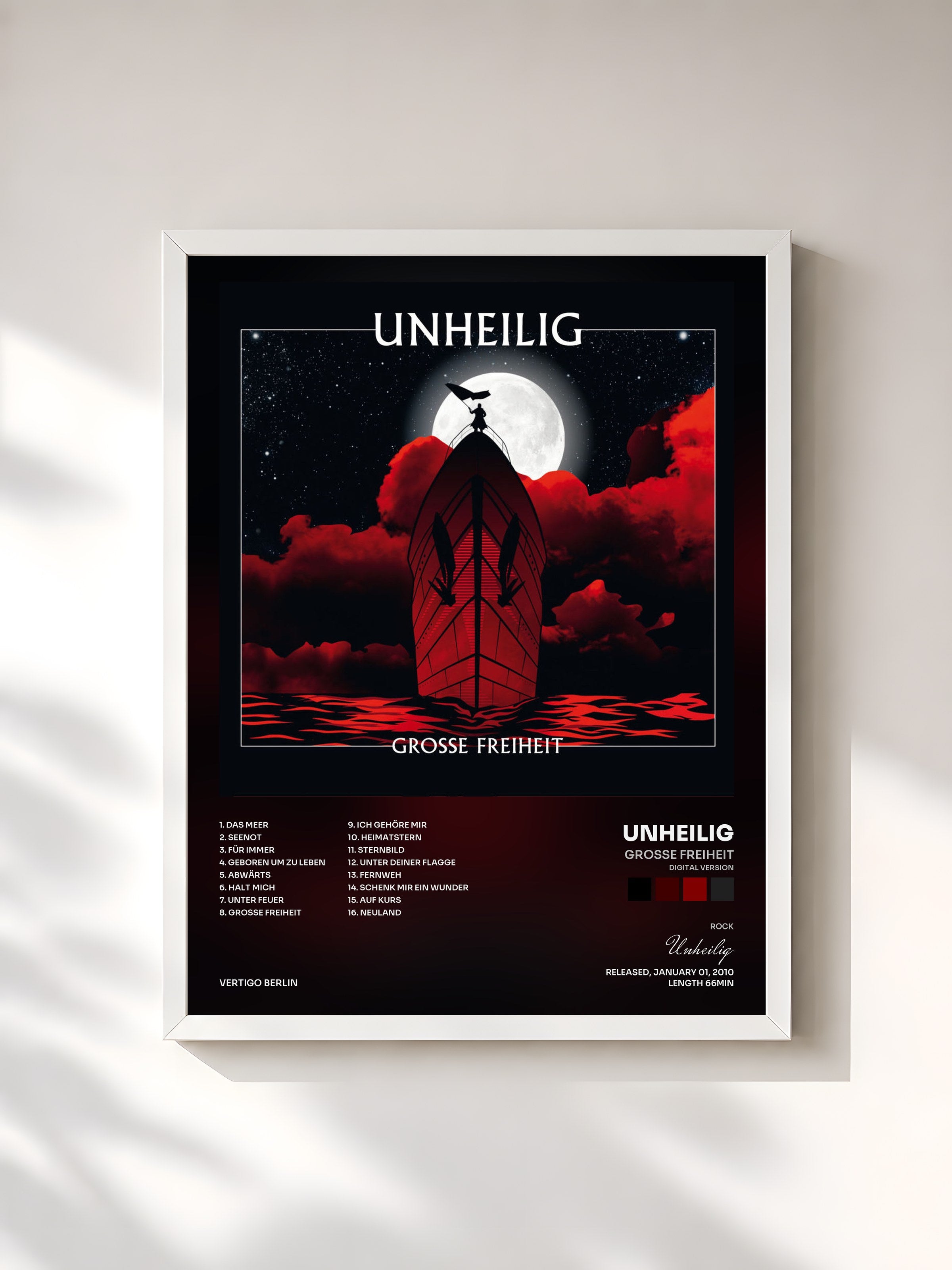 #blanc Tableau de l'album Grosse Freiheit (Digital Version) de Unheilig, cadre blanc, imprimé et encadré en France