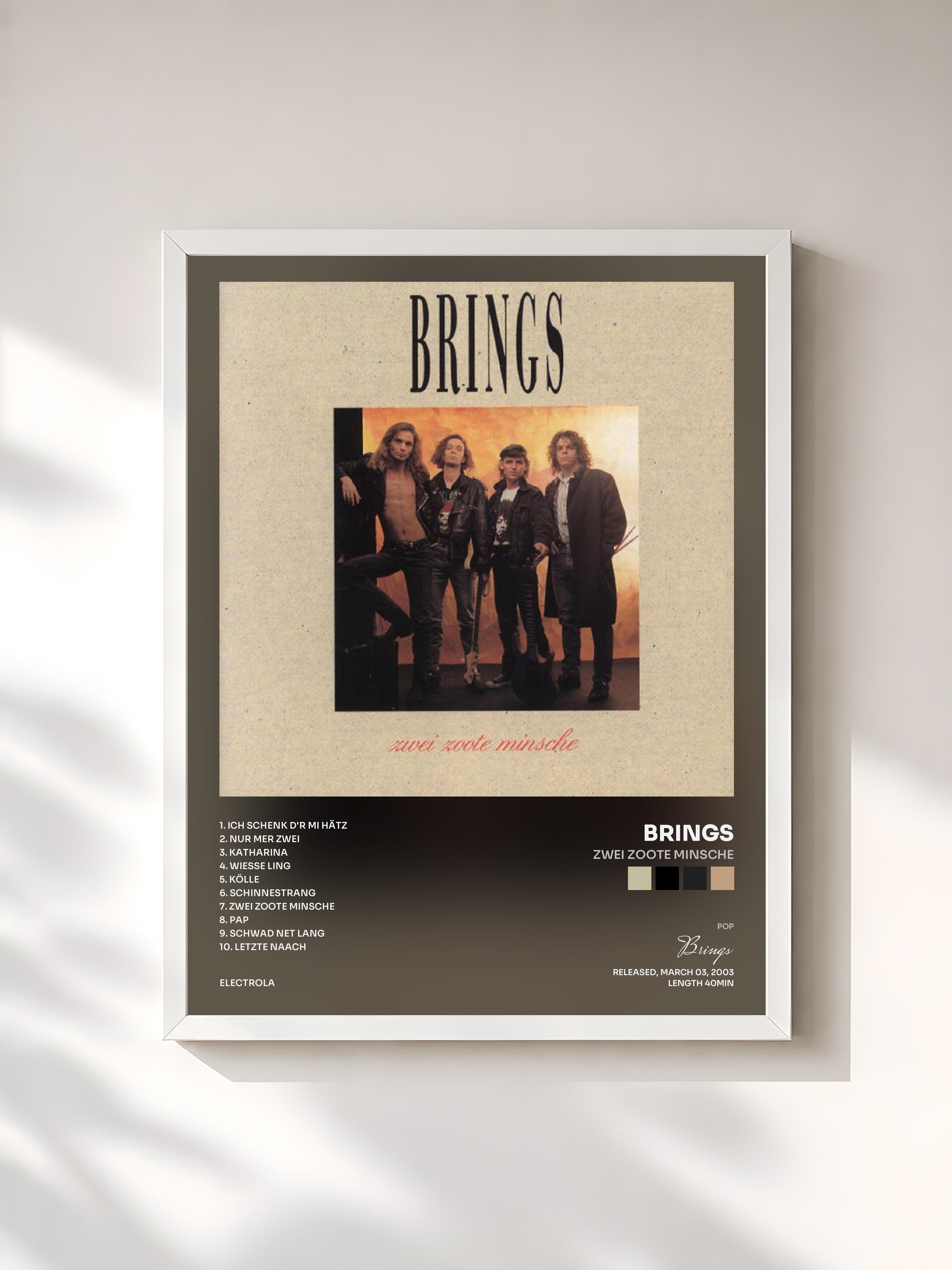 #blanc Tableau de l'album Zwei Zoote Minsche de Brings, cadre blanc, imprimé et encadré en France
